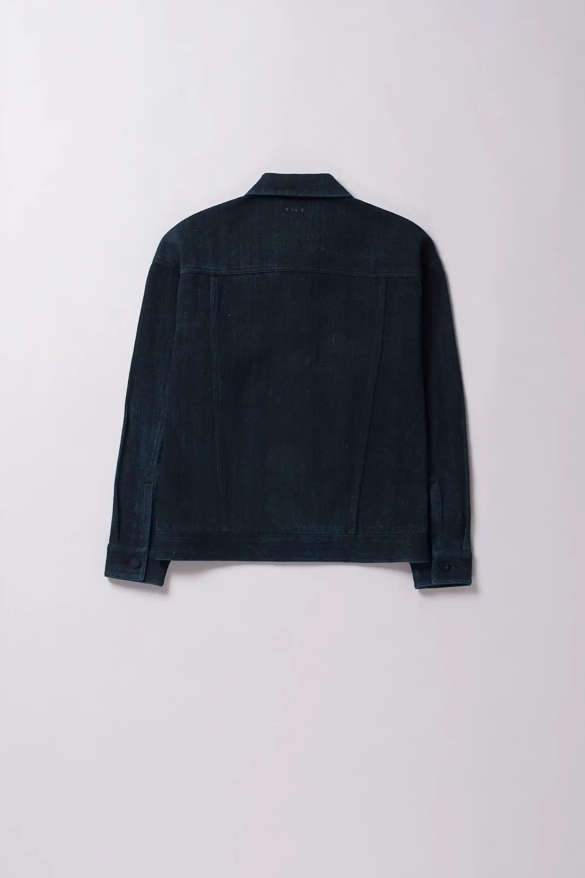 Back image of black denim jacket