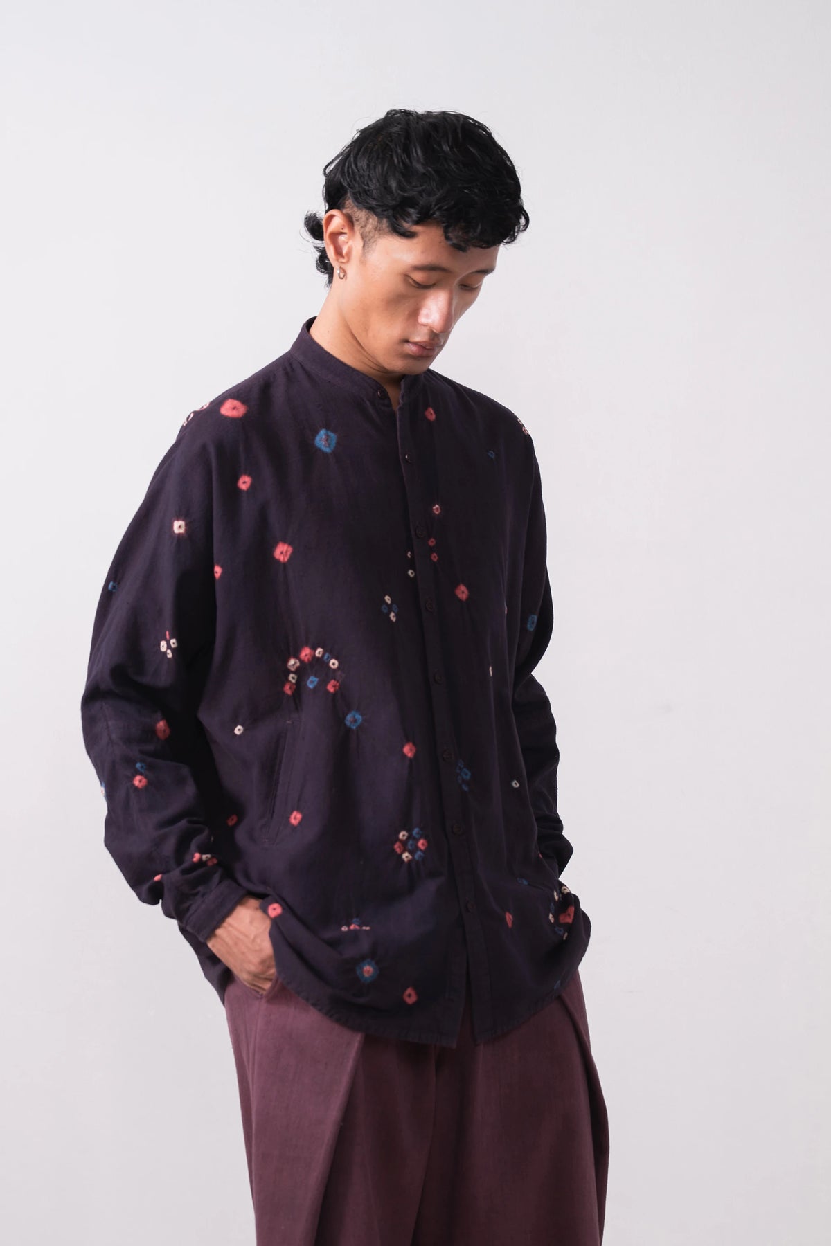Kimono Sleeve Bandhani Shirt in Madder Violet