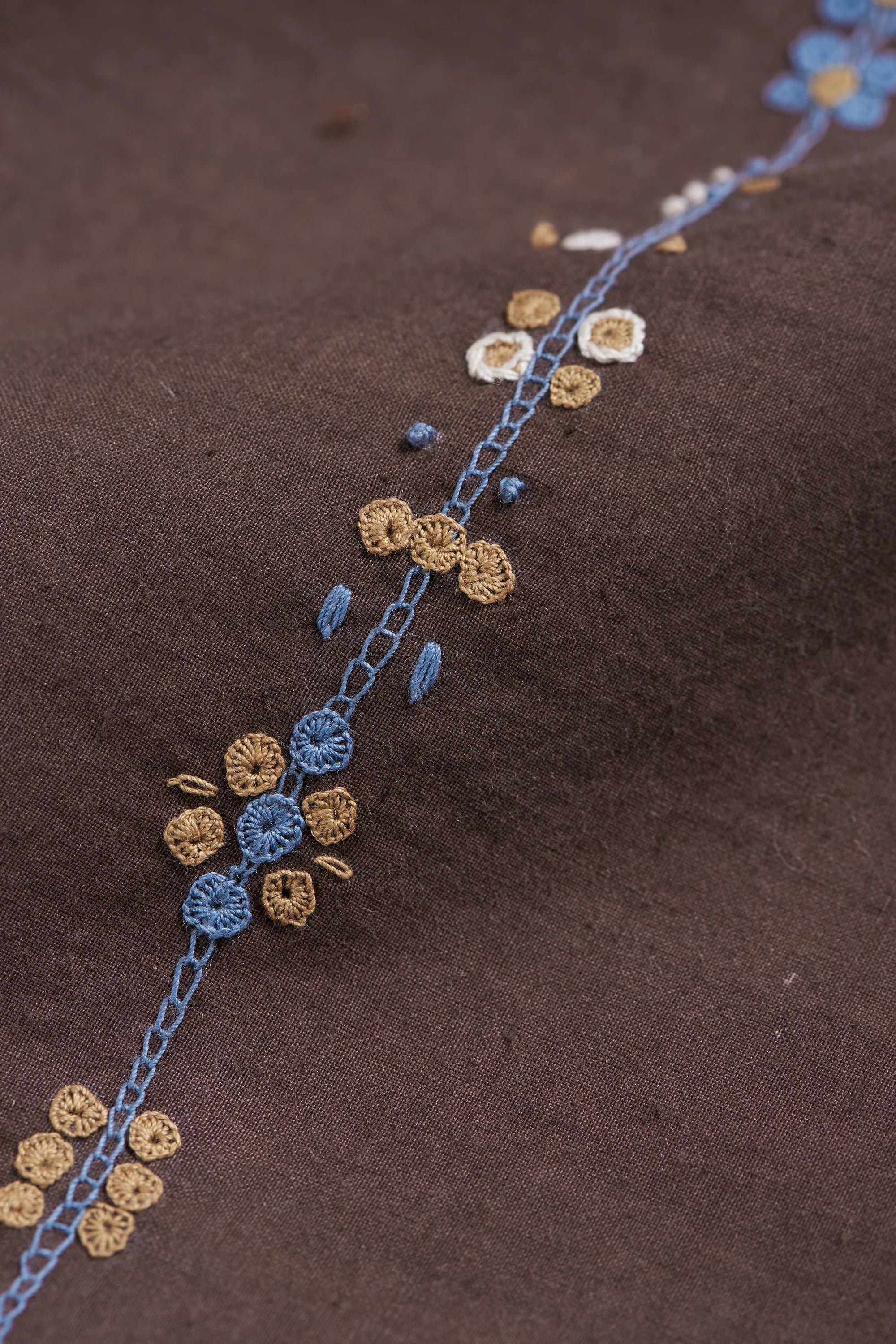 Burnt Umber Band Collar Embroidered Shirt