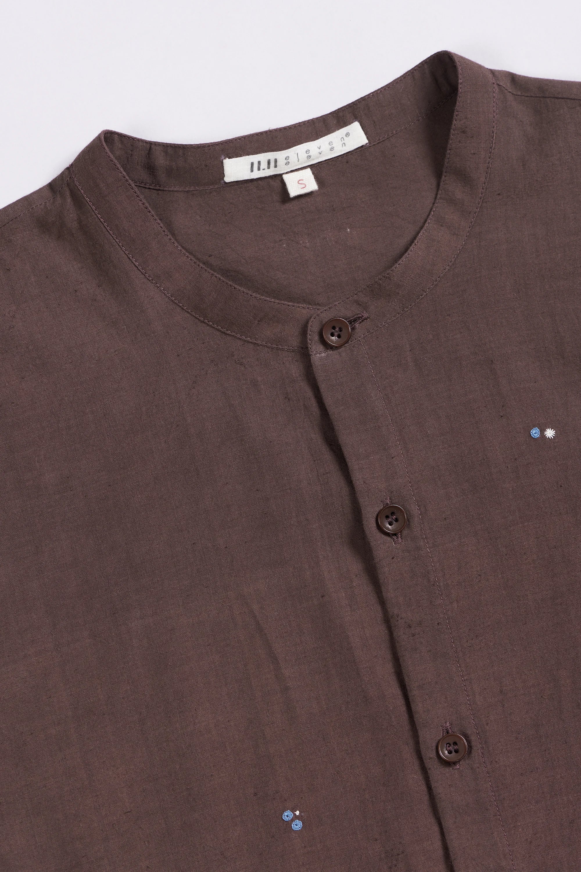 Band Collar Embroidered Shirt in Burnt Umber