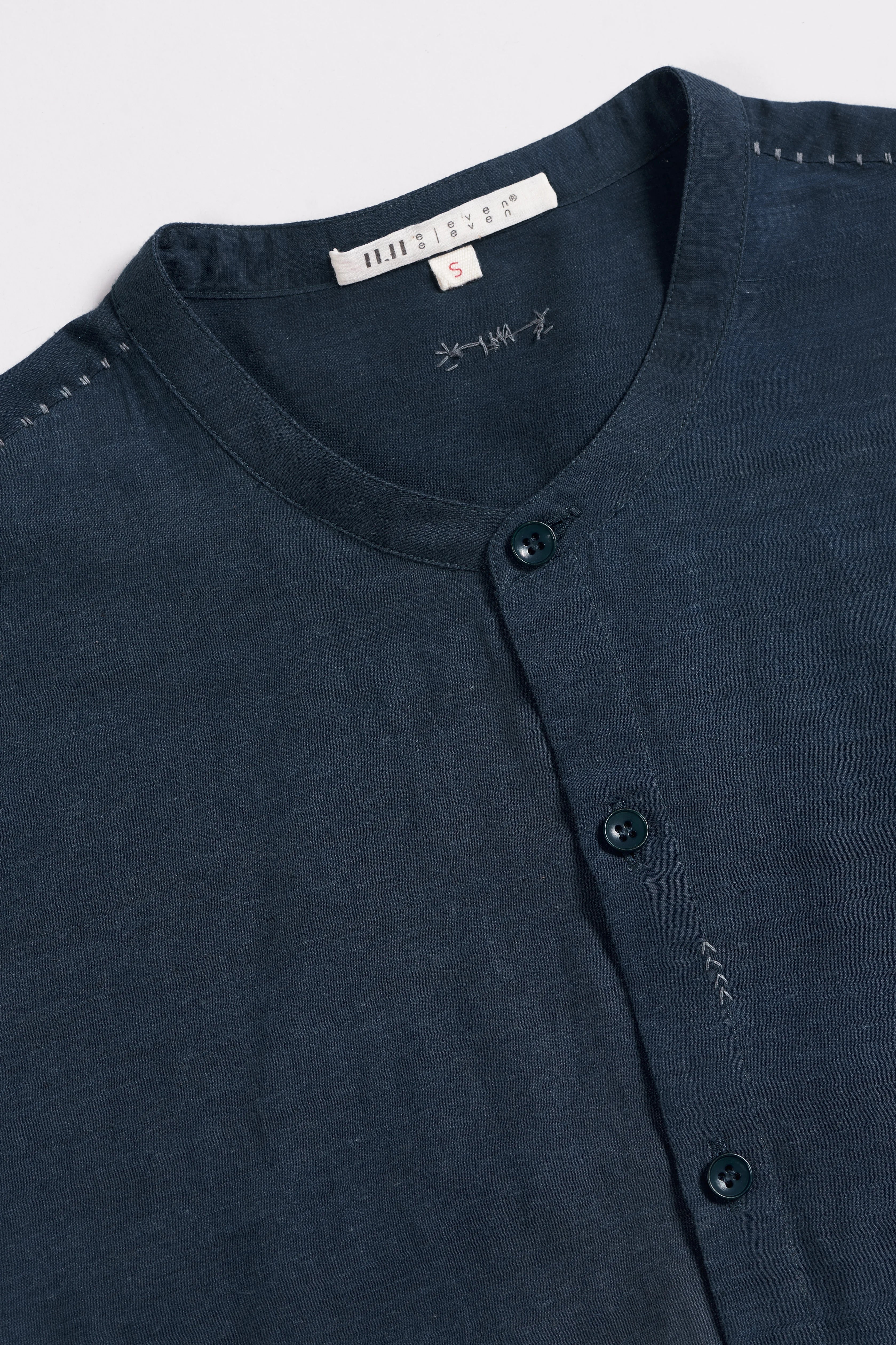 Indigo Band Collar Bandhani Shirt