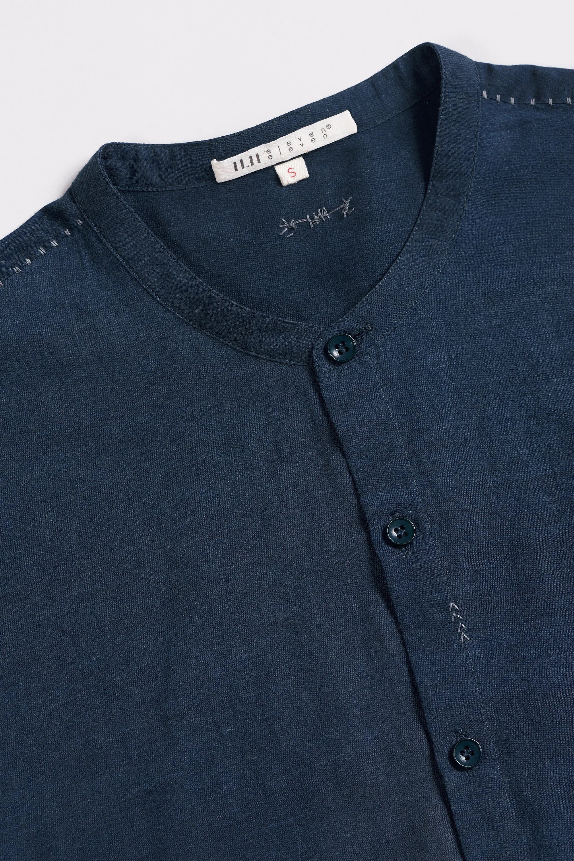 Band Collar Bandhani Shirt in Indigo