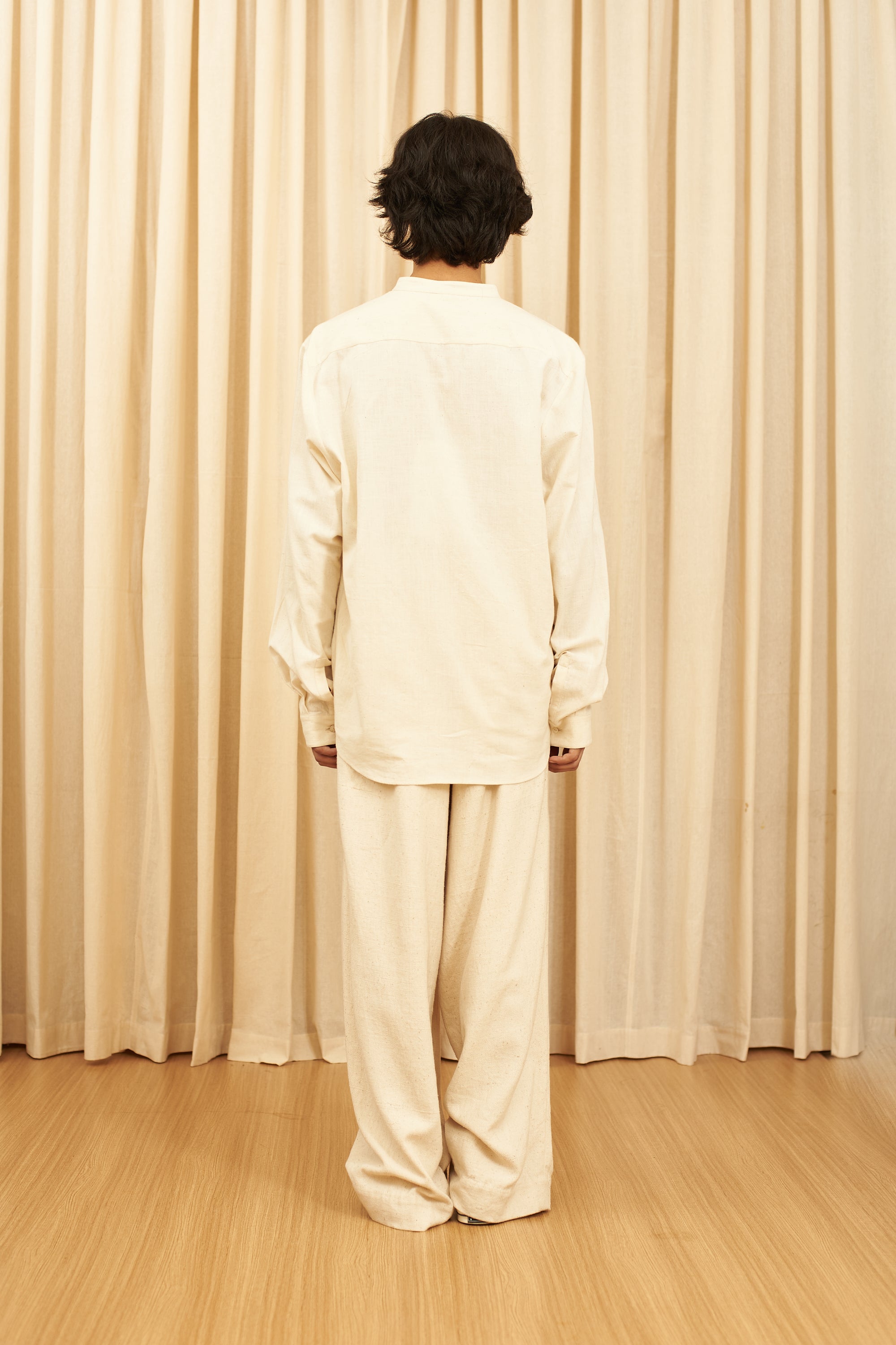 ECRU WIDE-LEG ORGANIC COTTON TROUSERS