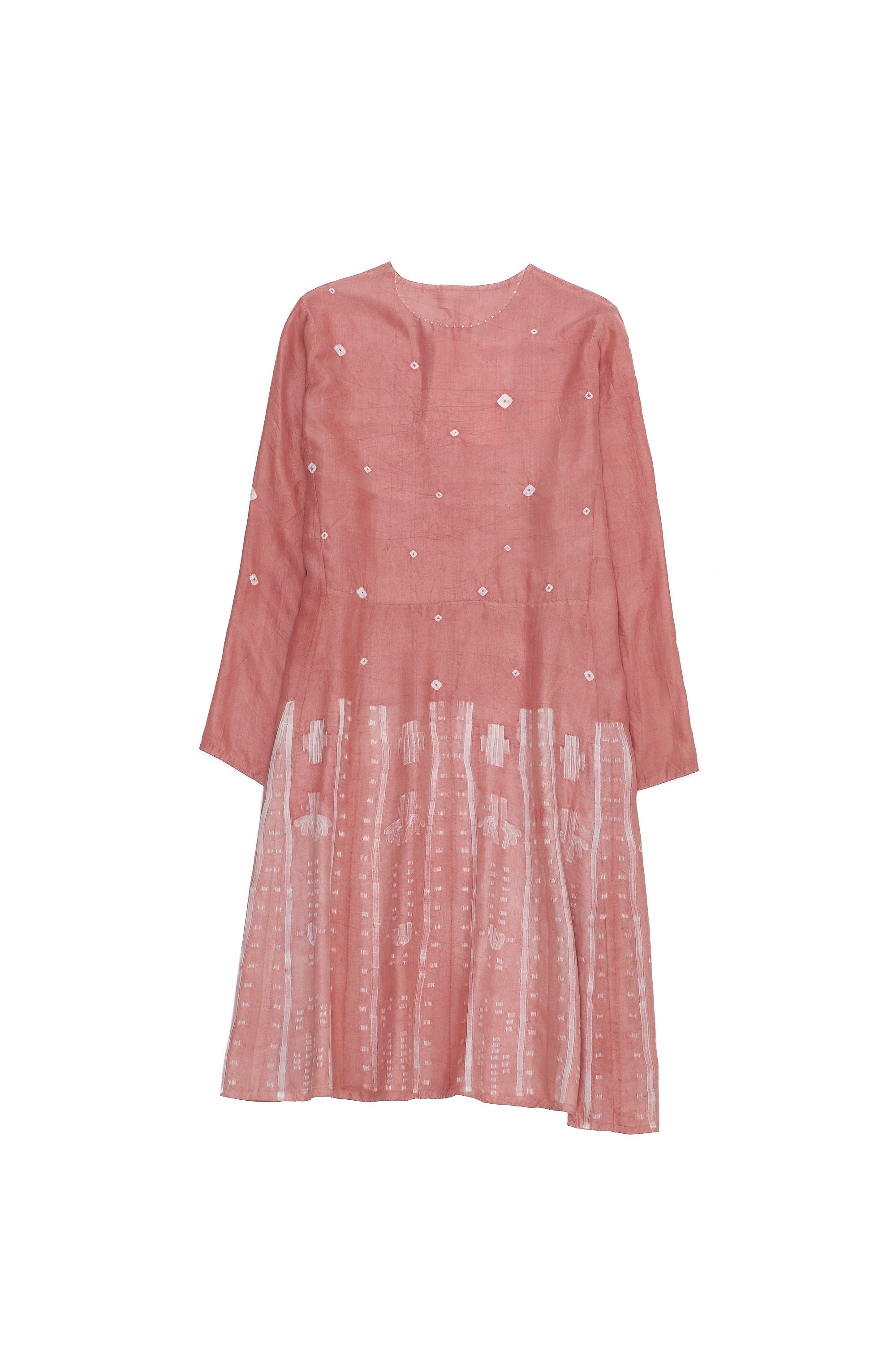 Bandhani And Shibori Silk Dress in Chalk Pink