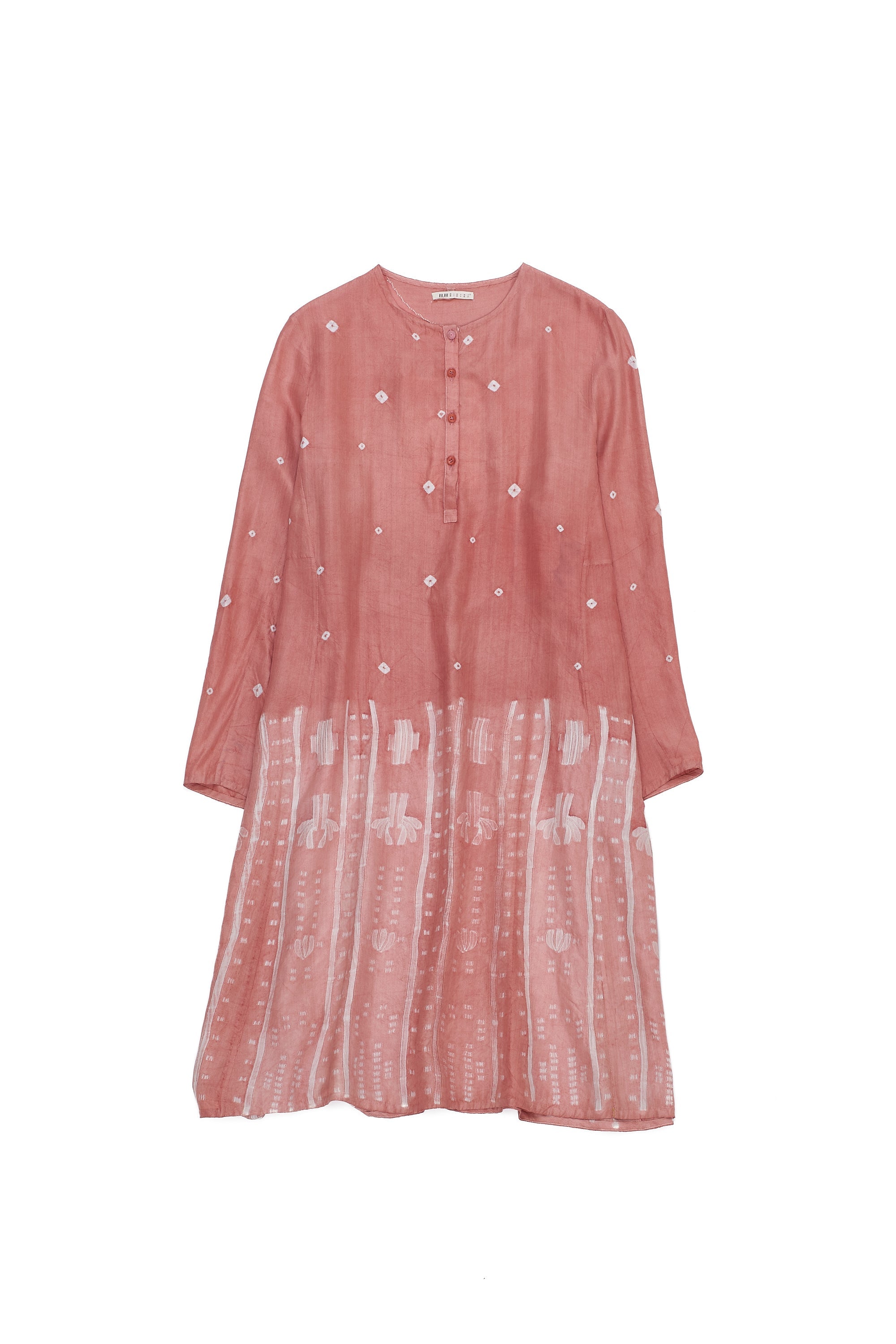 Bandhani And Shibori Silk Dress in Chalk Pink