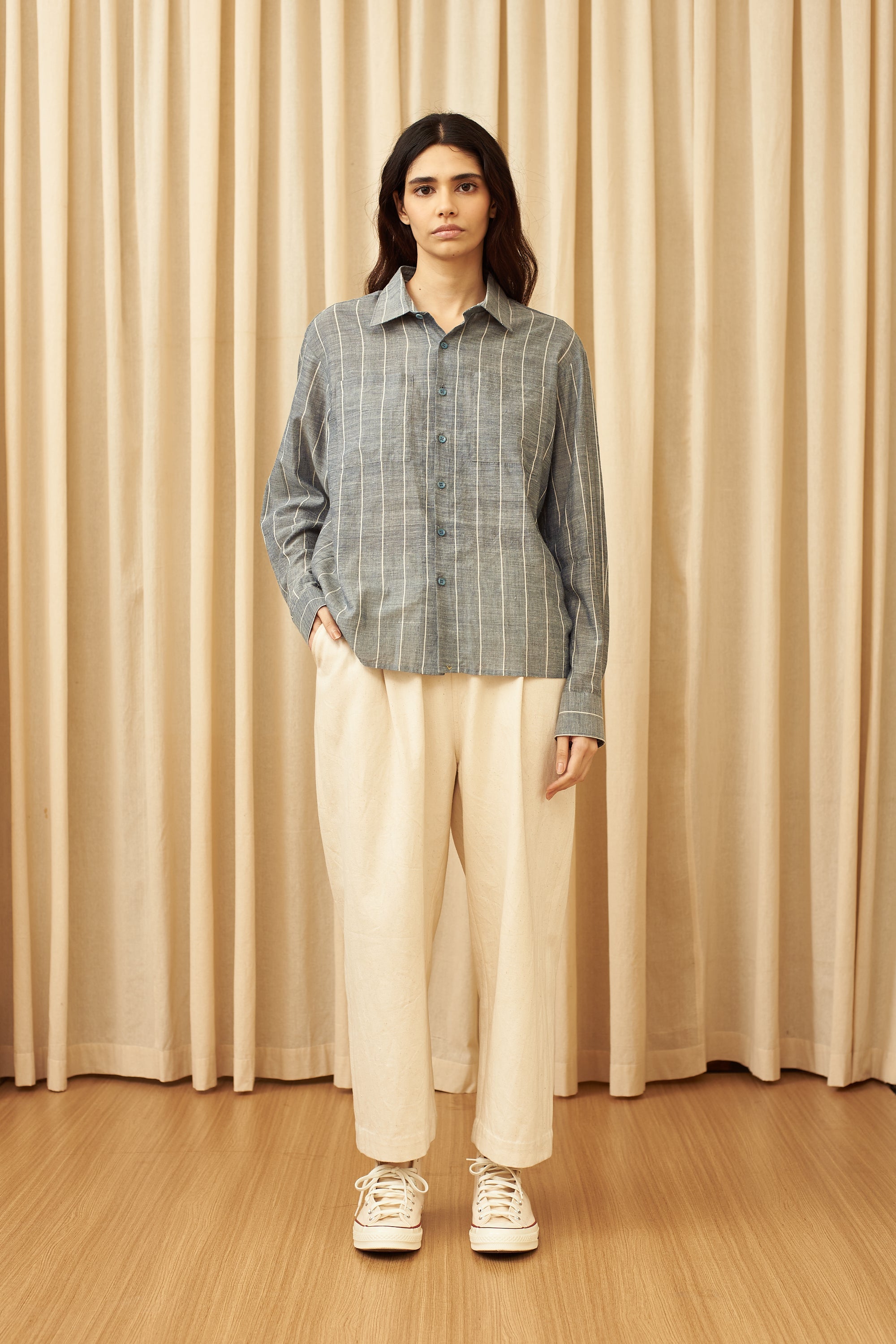 INDIGO COMFORT FIT YARN DYED COTTON SHIRT