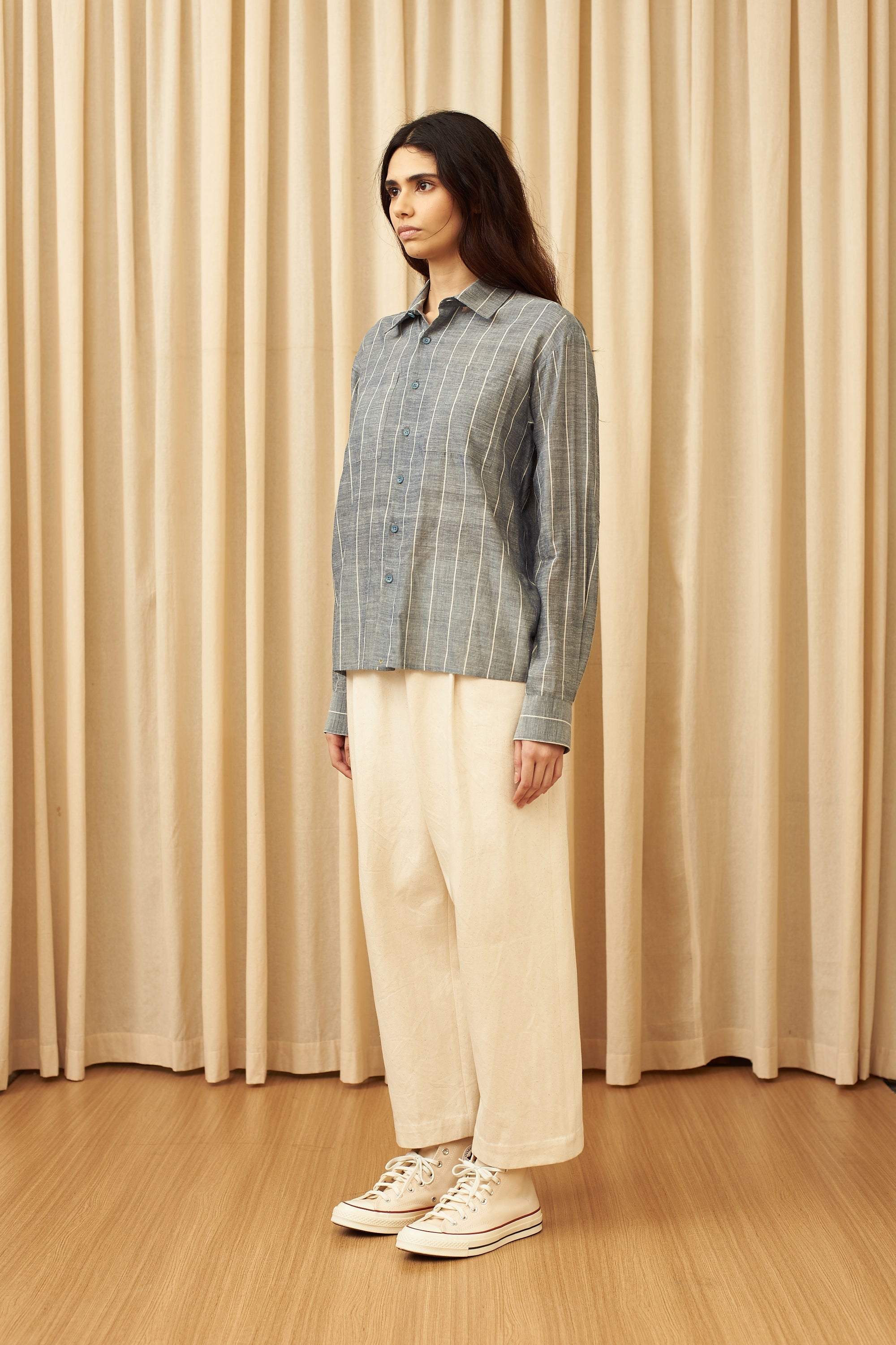 INDIGO COMFORT FIT YARN DYED COTTON SHIRT