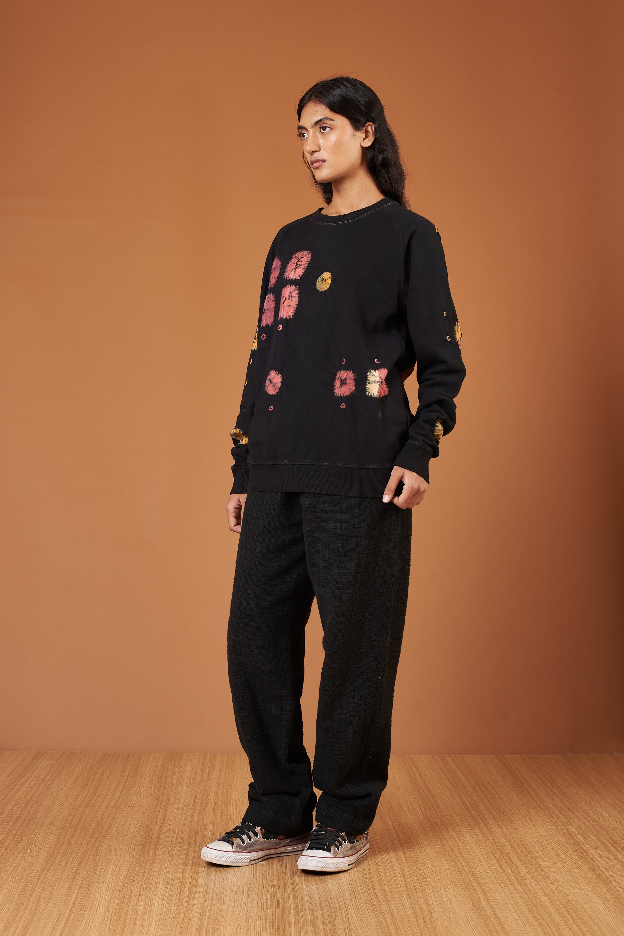 BLACK UNISEX DRAWSTRING TEXTURED TROUSERS