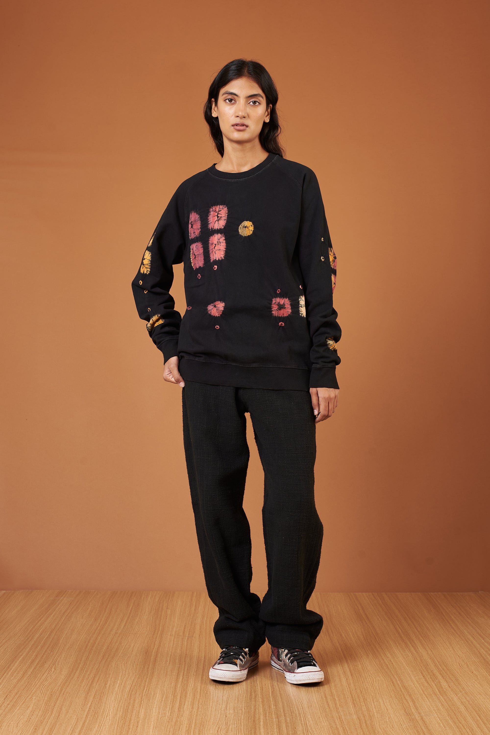 BLACK UNISEX DRAWSTRING TEXTURED TROUSERS