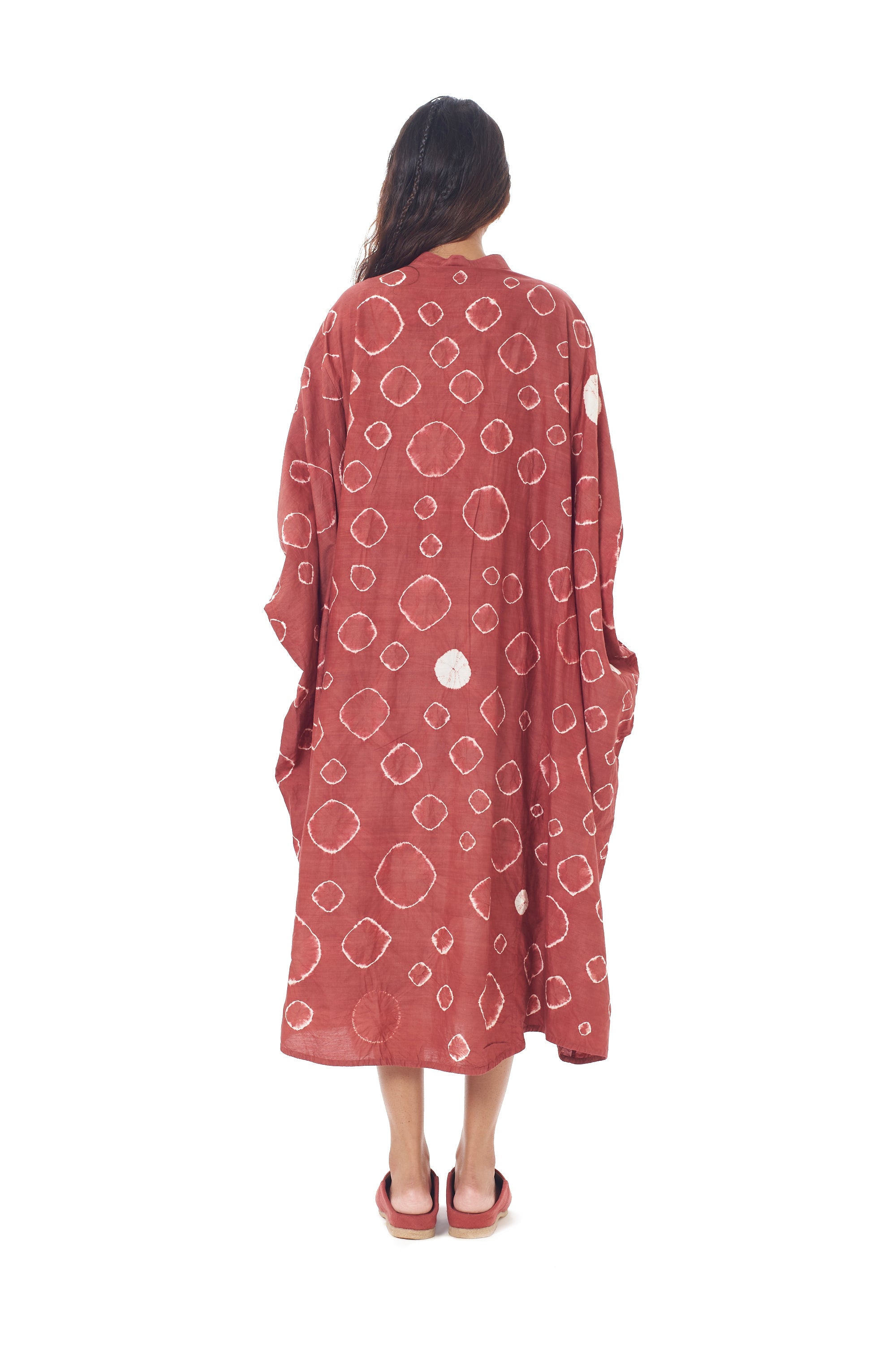 CRIMSON PINK KAFTAN DRESS CRAFTED WITH ALL OVER SHIBORI