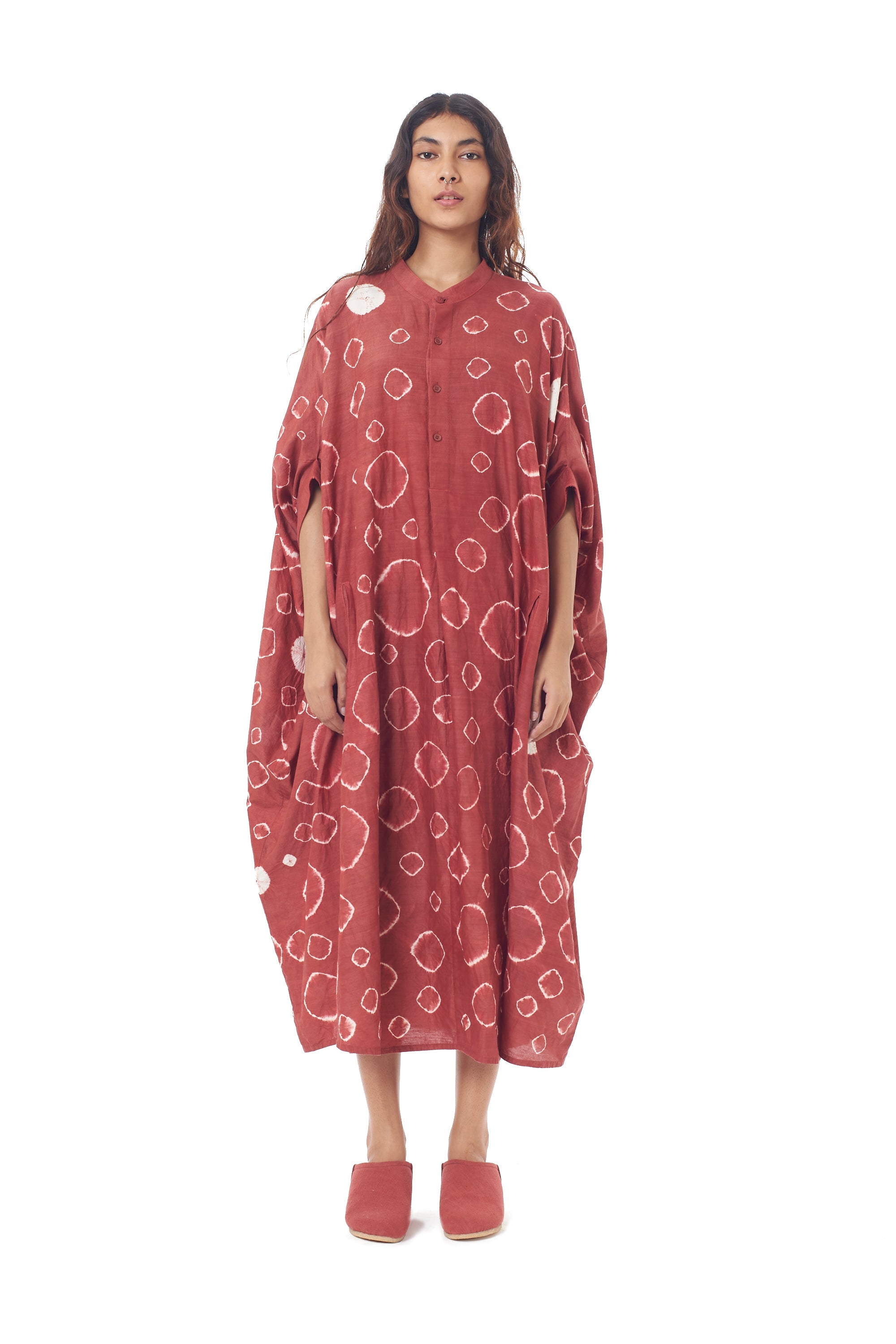 CRIMSON PINK KAFTAN DRESS CRAFTED WITH ALL OVER SHIBORI