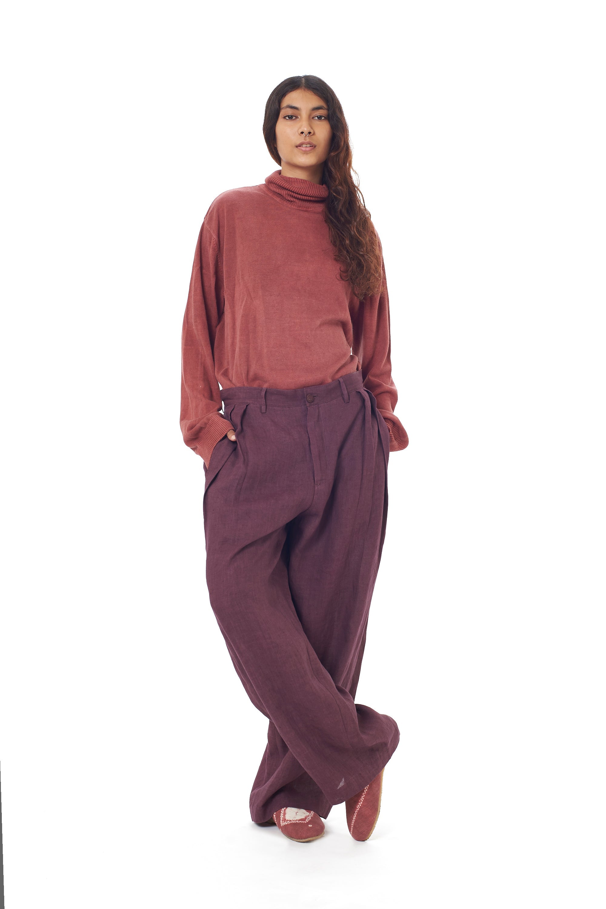 ROGUE PINK TURTLENECK FULL-SLEEVED COTTON T-SHIRT