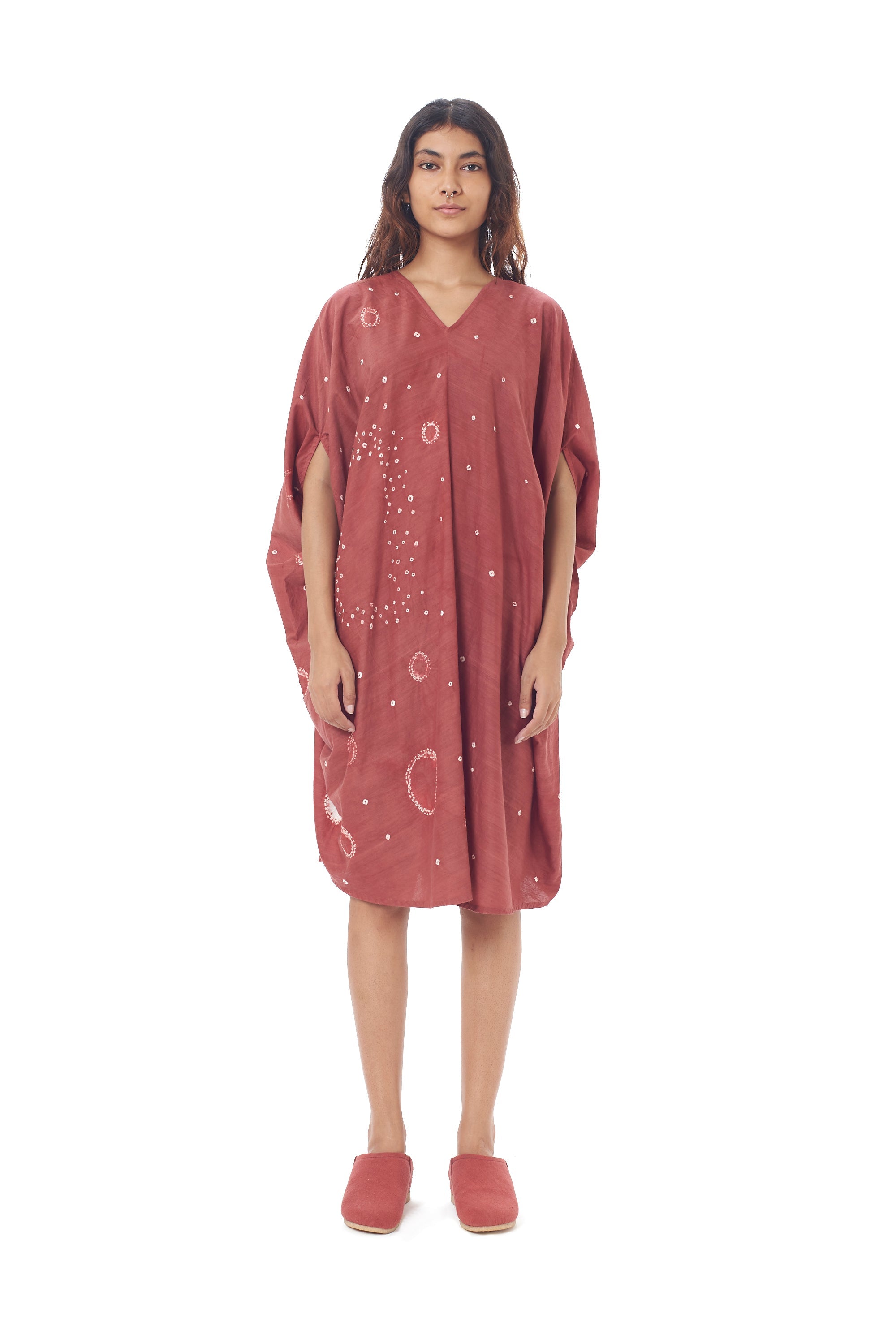 CRIMSON PINK DRAPE DRESS CRAFTED WITH ALL OVER SHIBORI