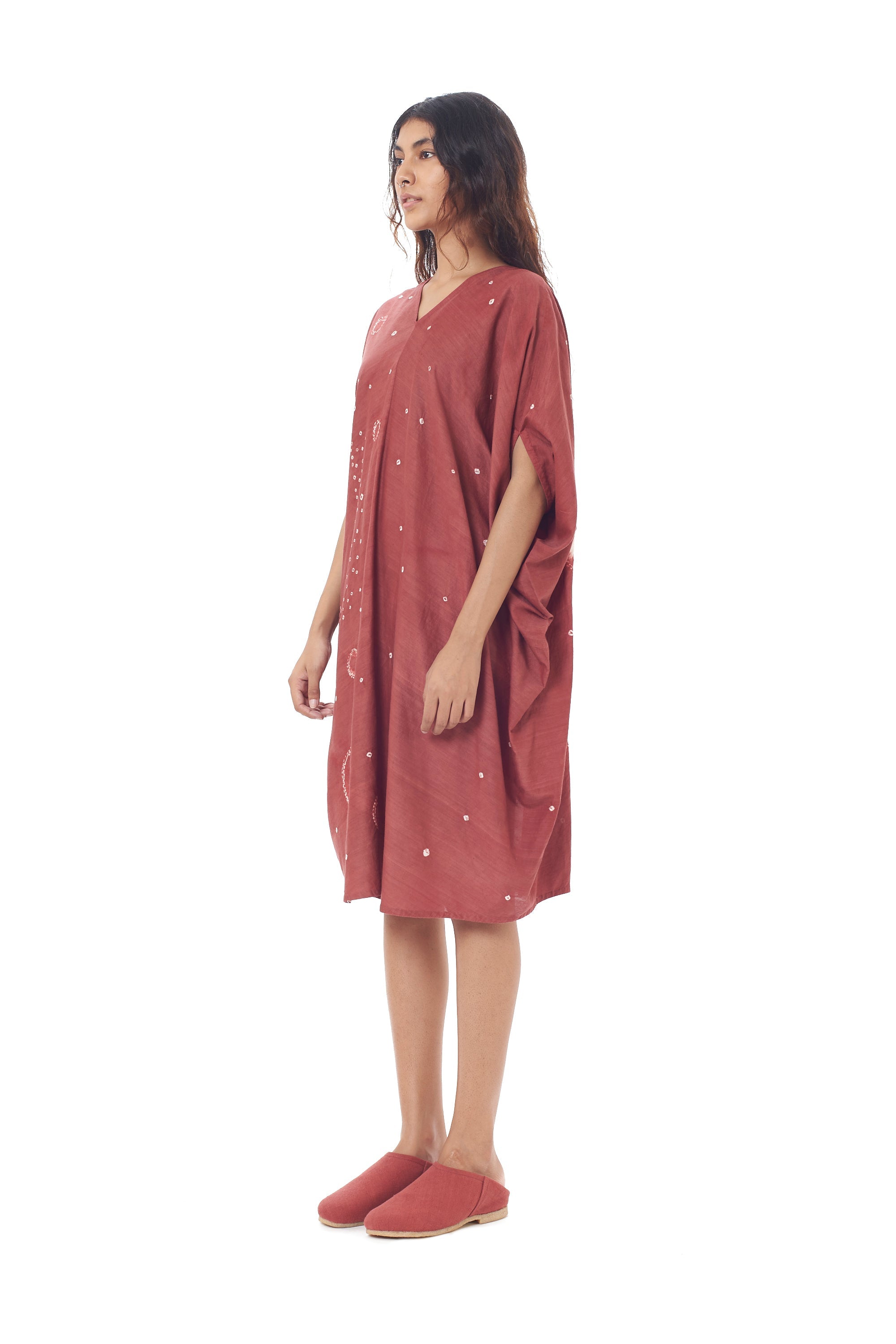 CRIMSON PINK DRAPE DRESS CRAFTED WITH ALL OVER SHIBORI