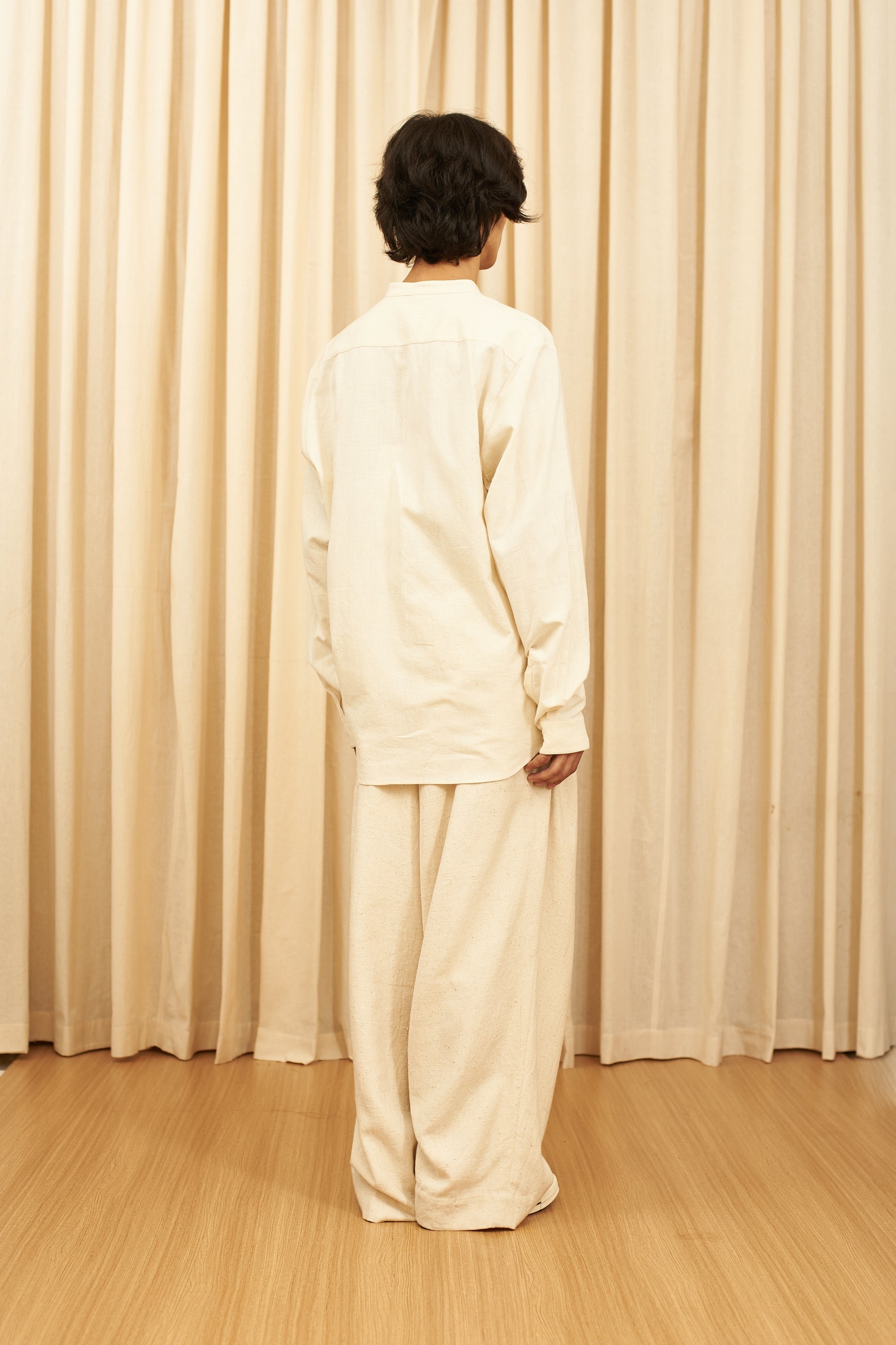 ECRU WIDE-LEG ORGANIC COTTON TROUSERS