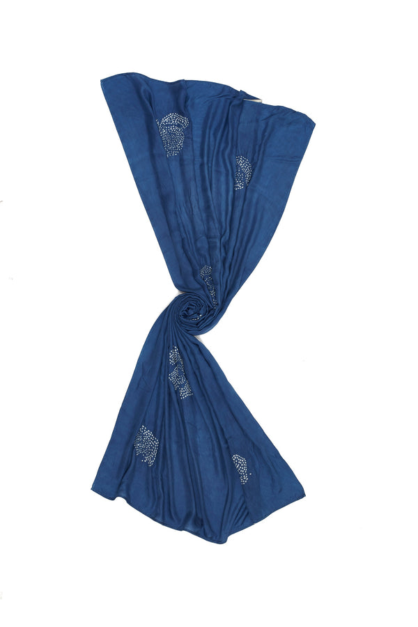 INDIGO DYED SILK ROSE BANDHANI SHAWL