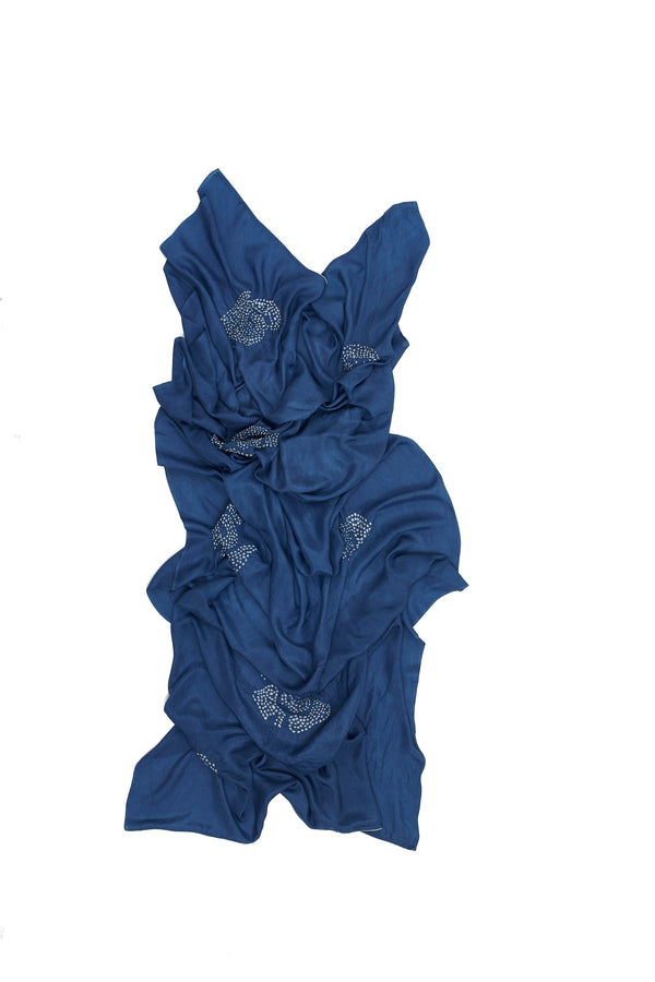 INDIGO DYED SILK ROSE BANDHANI SHAWL