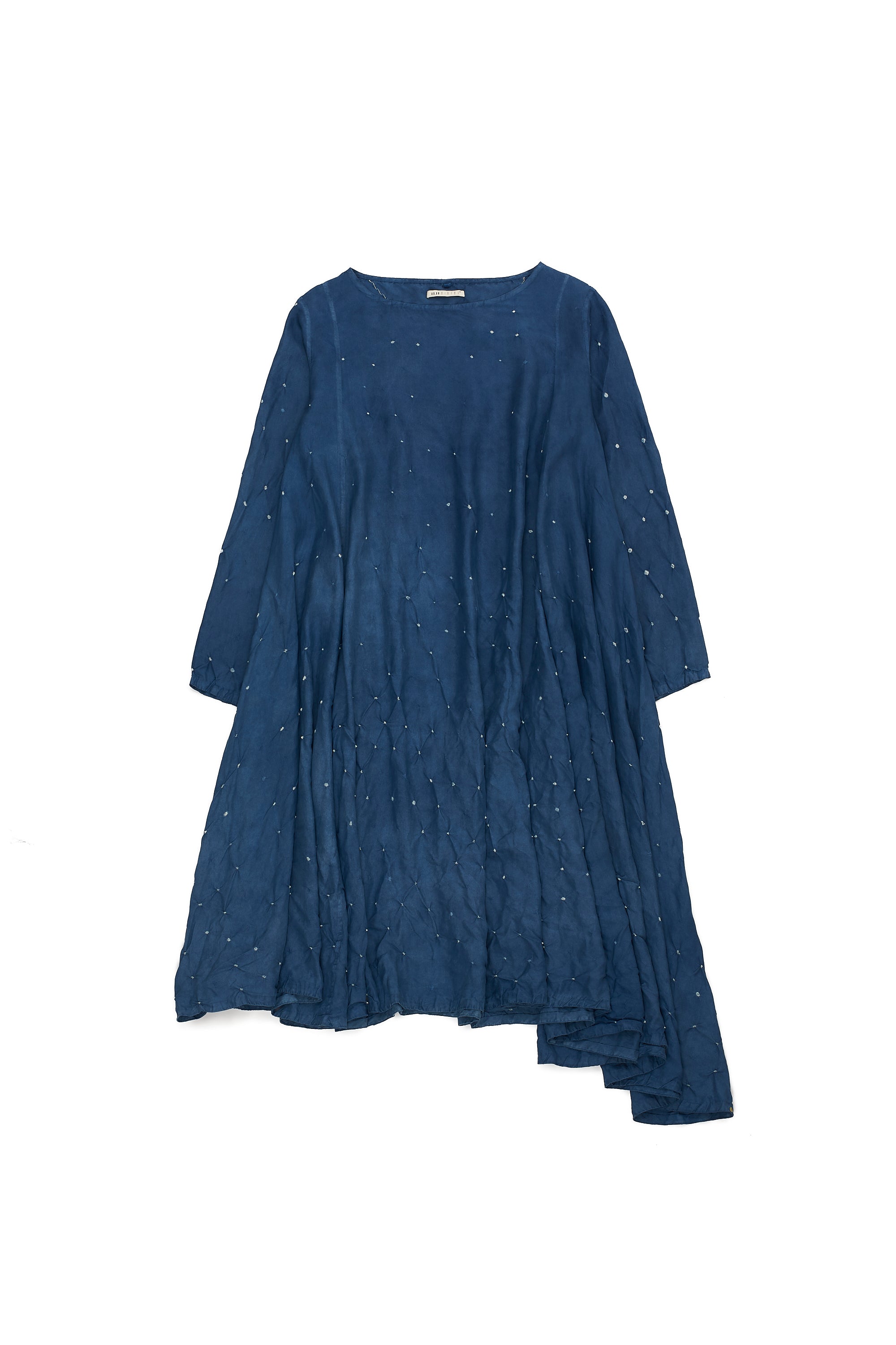 INDIGO SILK WITH BANDHANI FLARED DRESS