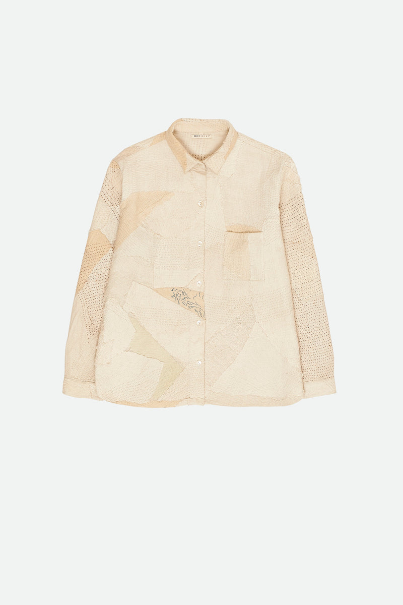 ECRU PATCHWORK COTTON SHIRT