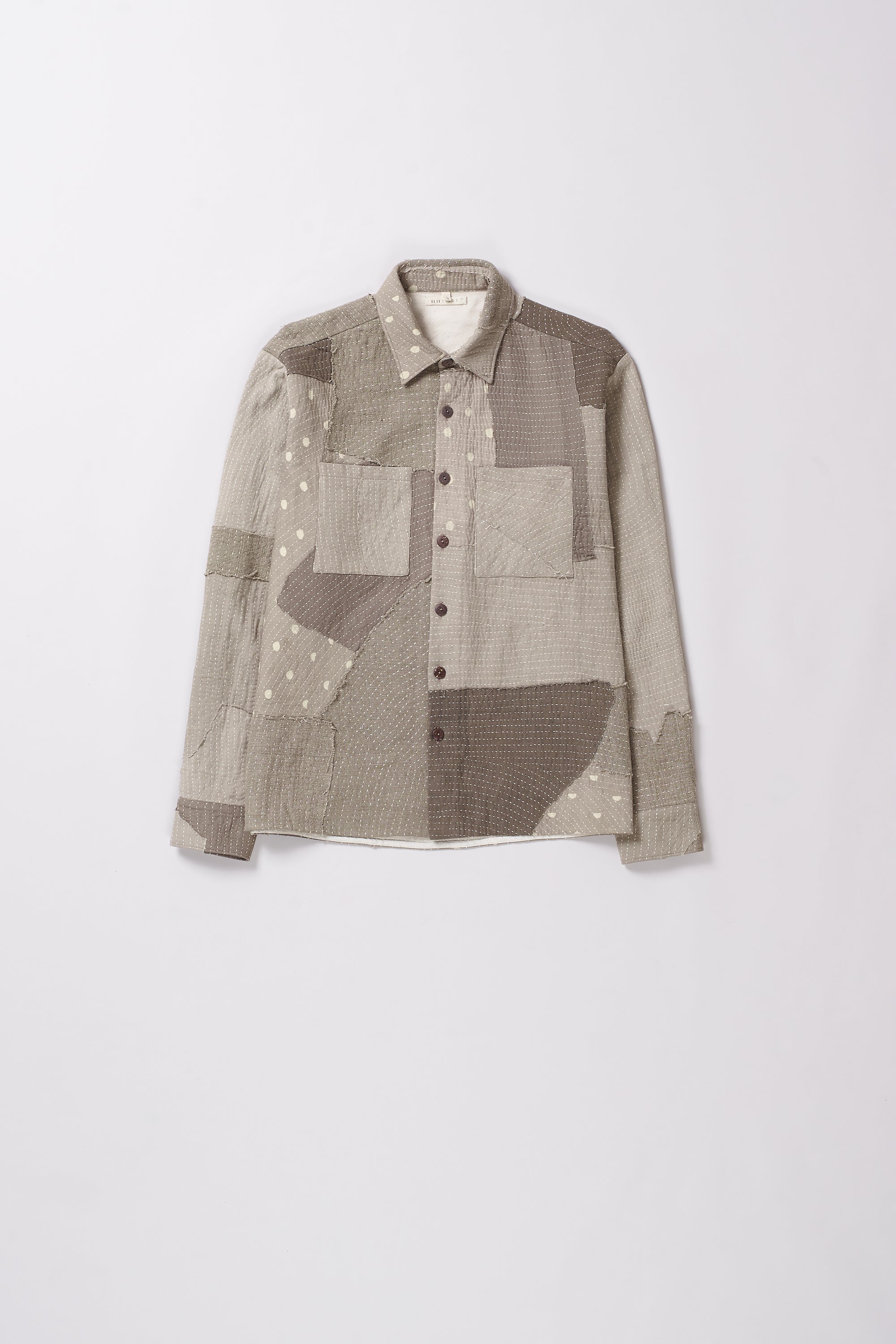 NATURAL SMOKE PATCHWORK SHIRT