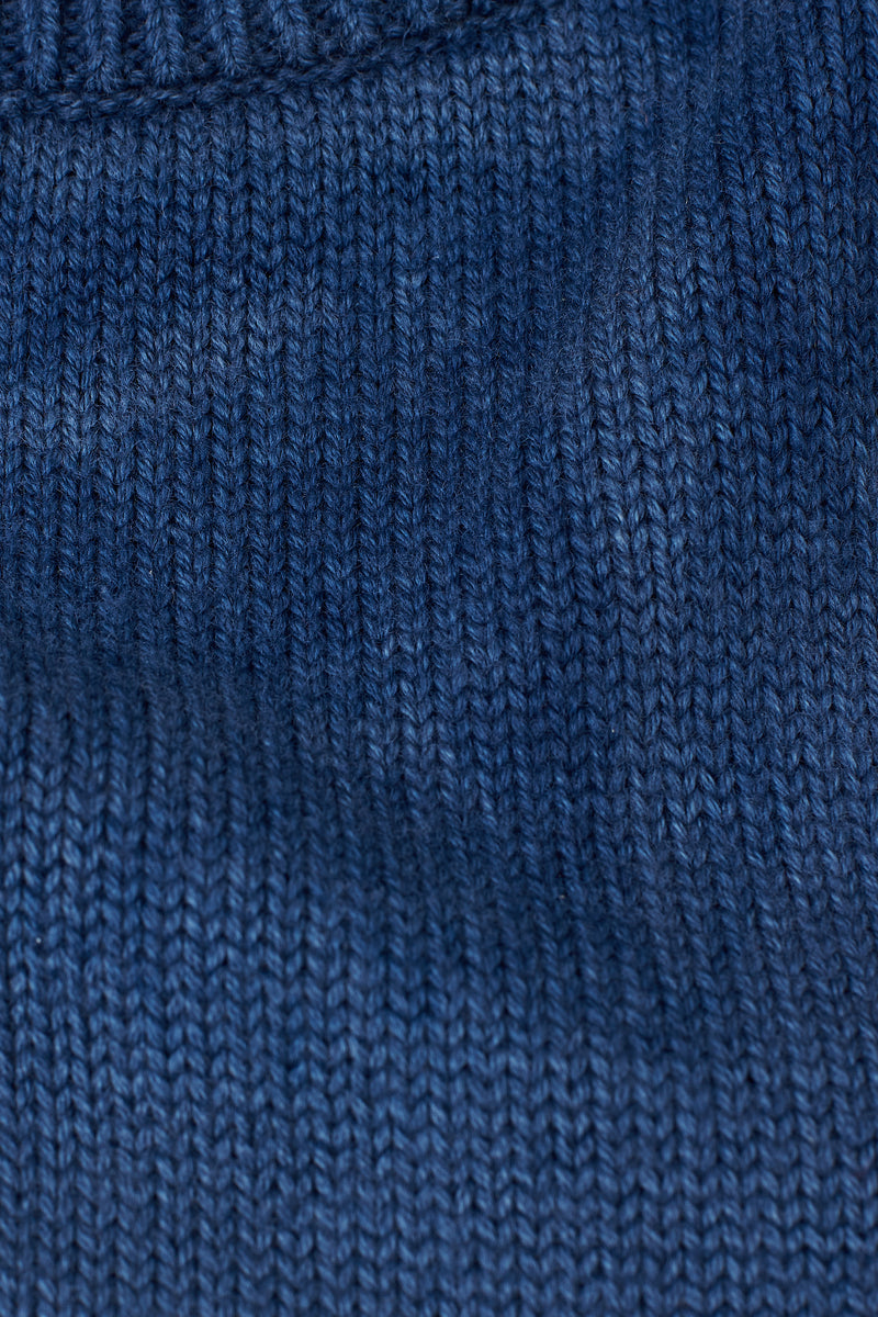 MEDIUM INDIGO WOOL KNITTED ON HAND FLAT BED MACHINE