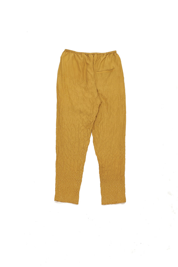 OCHRE YELLOW SILK WITH BANDHANI ELASTIC PANT