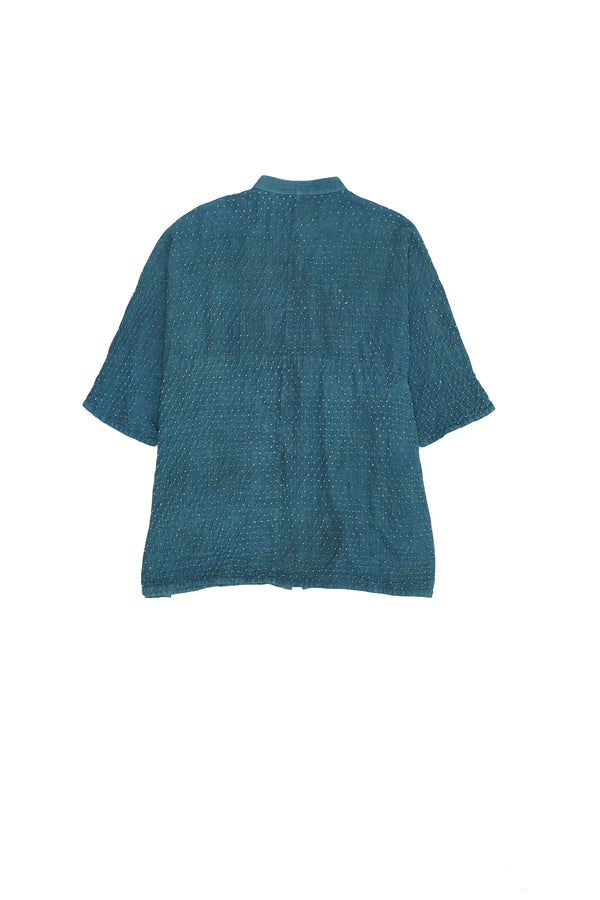Turquoise Band Collar Shirt Crafted With All Over Bandhani