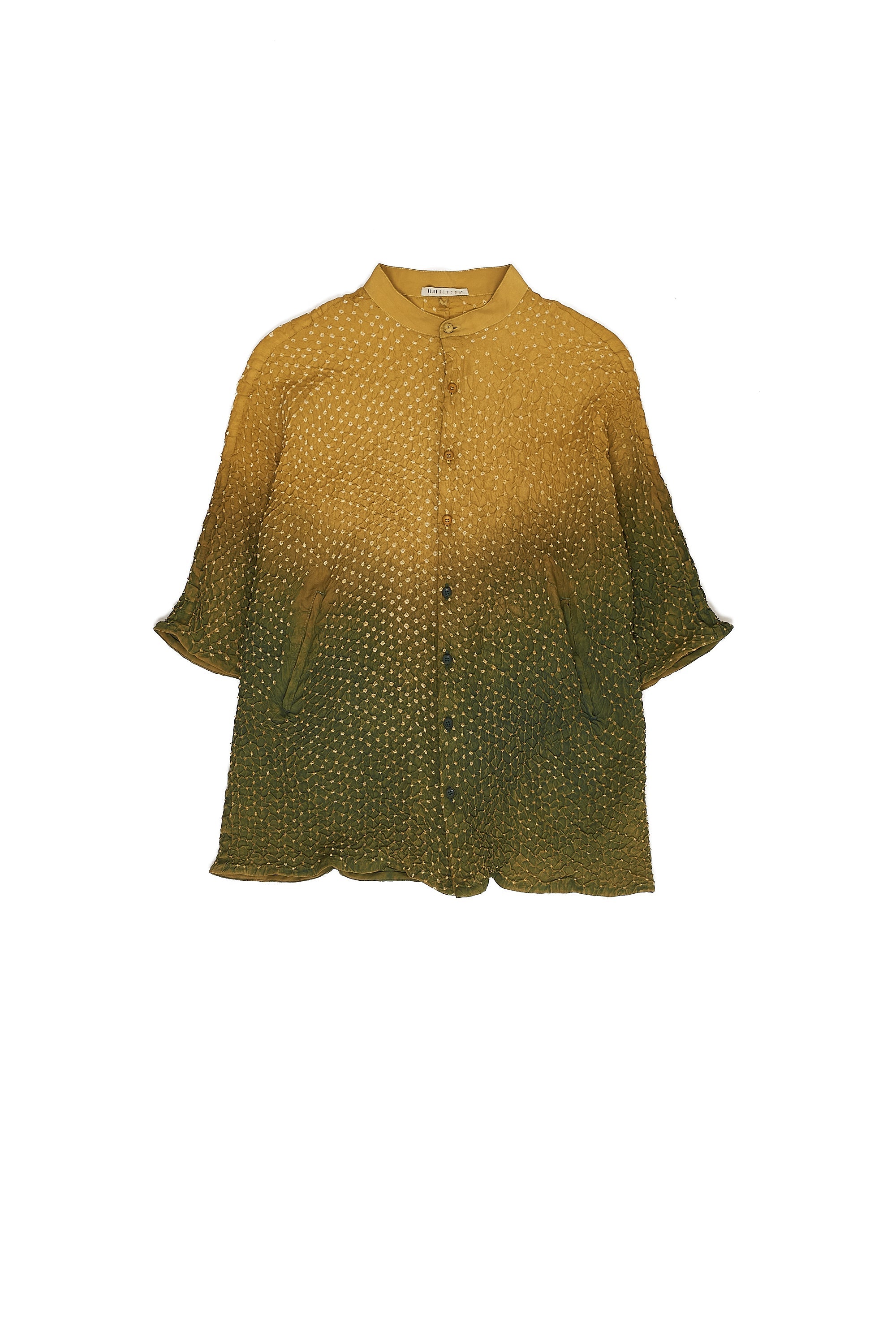 BOTTLE GREEN SILK BANDHANI UNISEX SHIRT