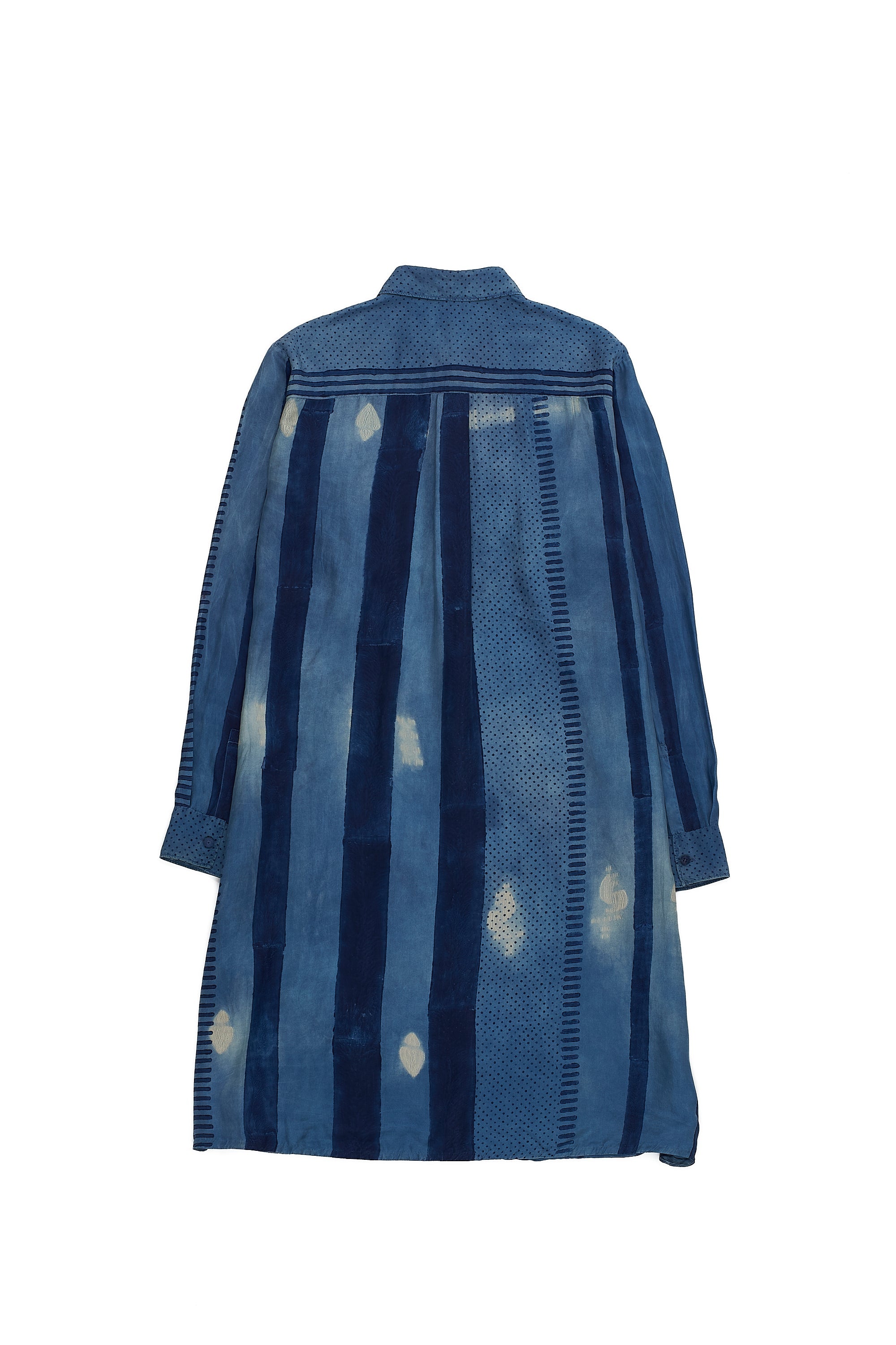 INDIGO BLOCK PRINT & SHIBORI BUTTON DOWN SILK DRESS