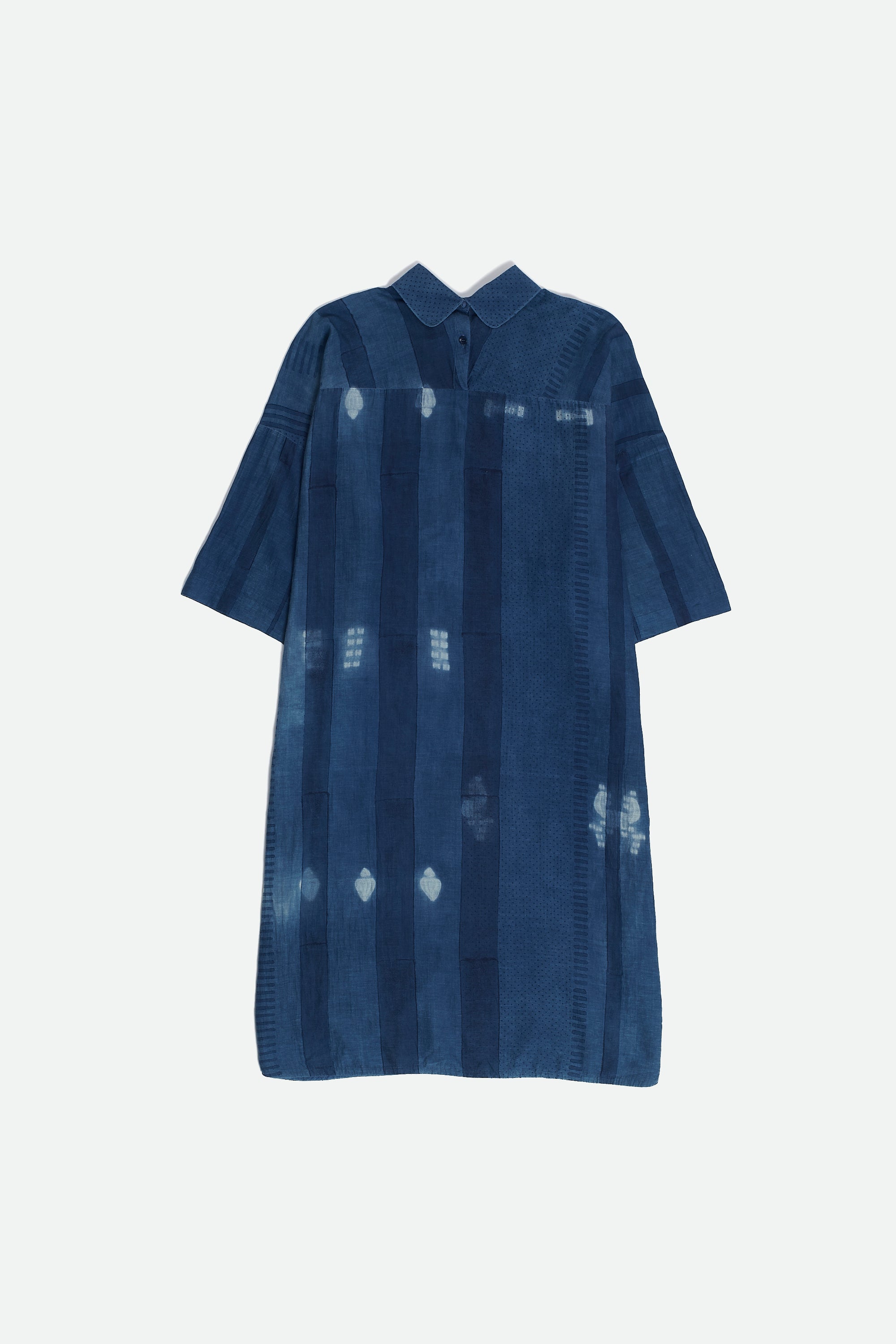 INDIGO SHIBORI AND HANDPAINTED SILK DRESS