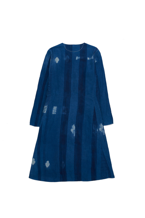 INDIGO SILK DRESS CRAFTED WITH HAND BLOCK PRINT AND SHIBORI