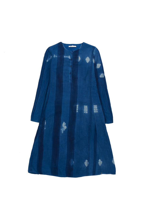 INDIGO SILK DRESS CRAFTED WITH HAND BLOCK PRINT AND SHIBORI