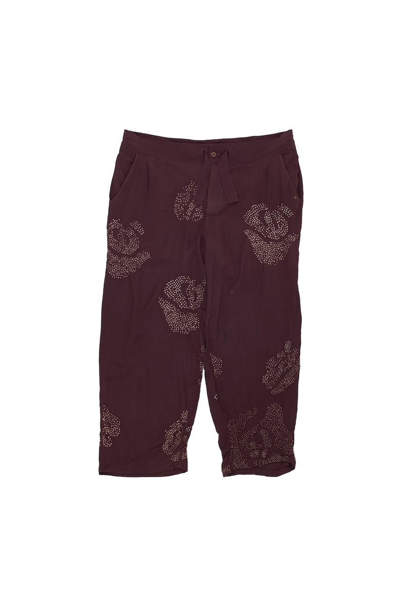 Purple Red Comfort Fit Silk Crepe Trousers With Bandhani