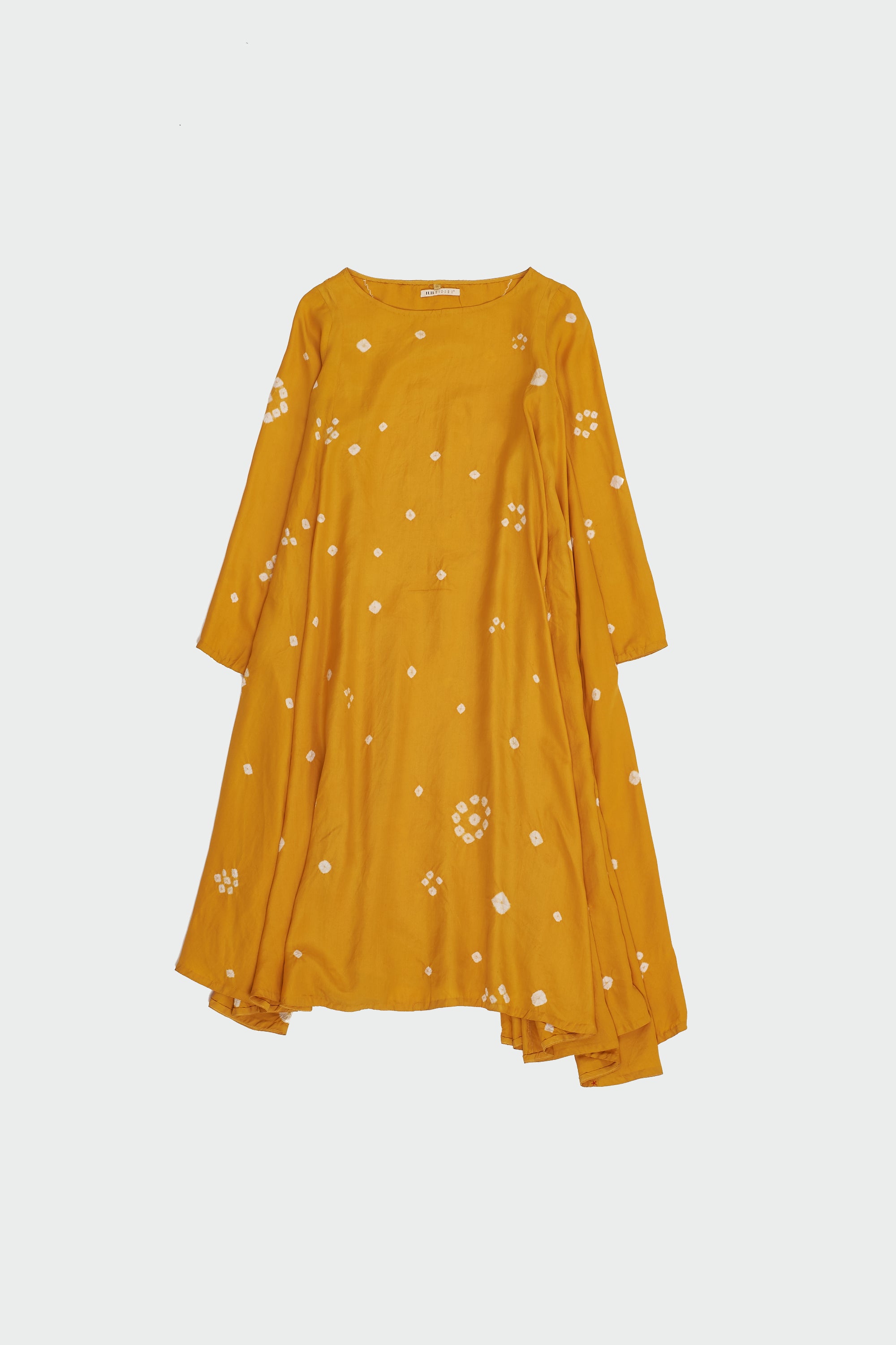 ASYMMETRICAL SILK BANDHANI DRESSBandhani