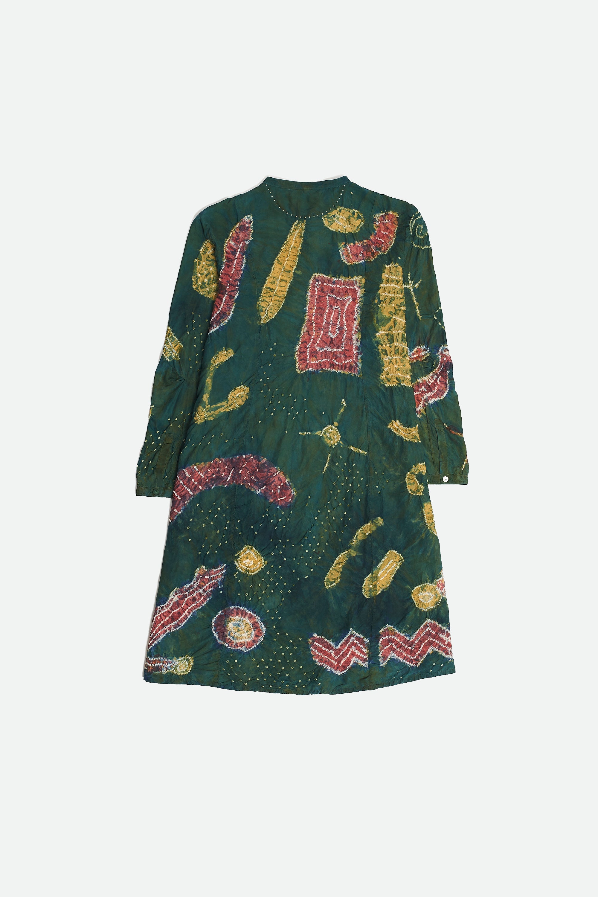 STATEMENT HANDPAINTED SILK SHIRT DRESS CRAFTED WITH BANDHANI