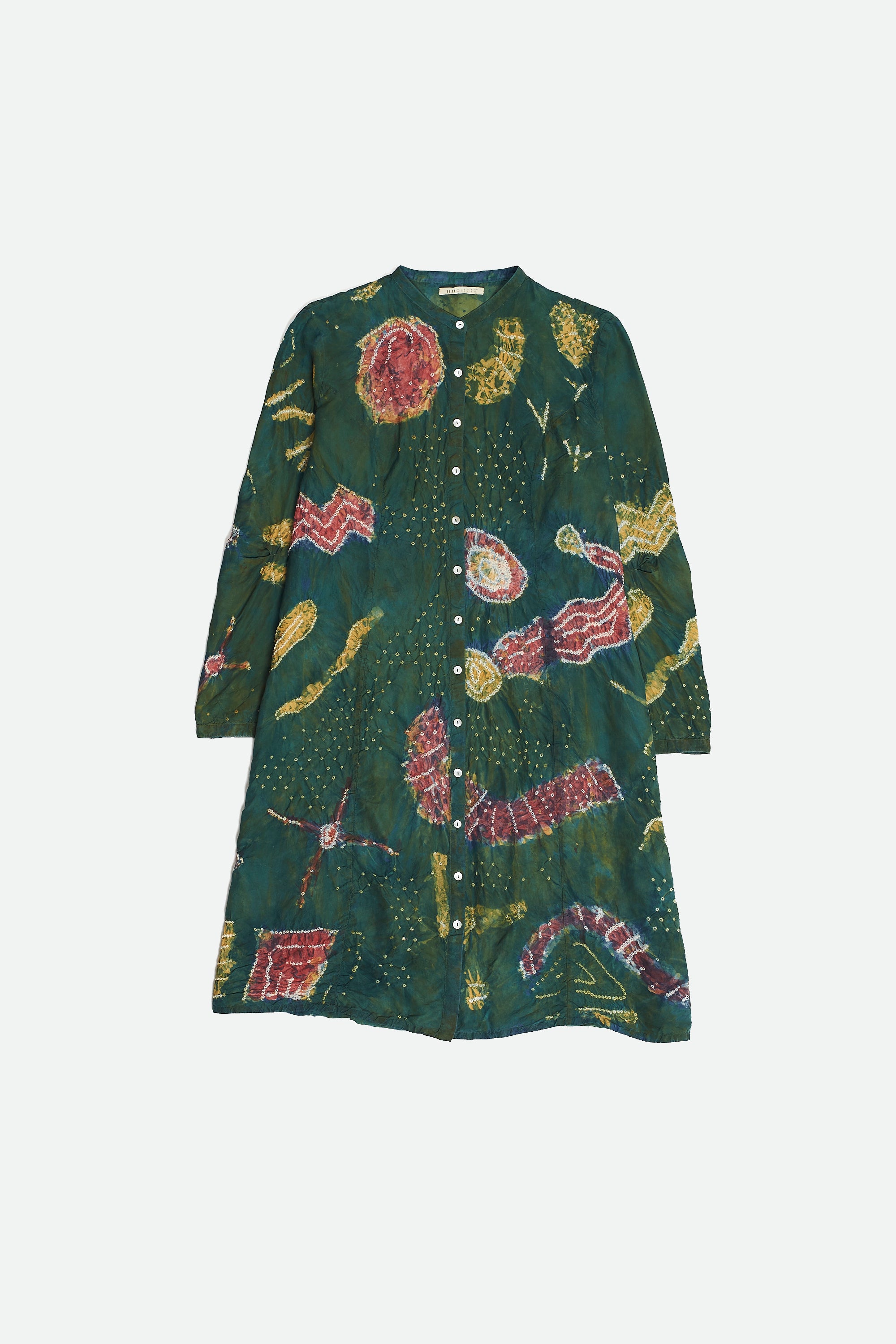 STATEMENT HANDPAINTED SILK SHIRT DRESS CRAFTED WITH BANDHANI