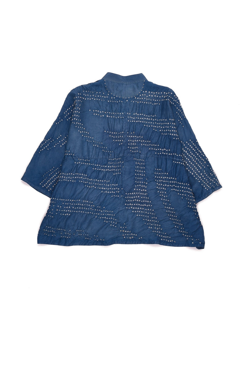 MEDIUM INDIGO BANDHANI FINE SILK WOMEN SHIRT