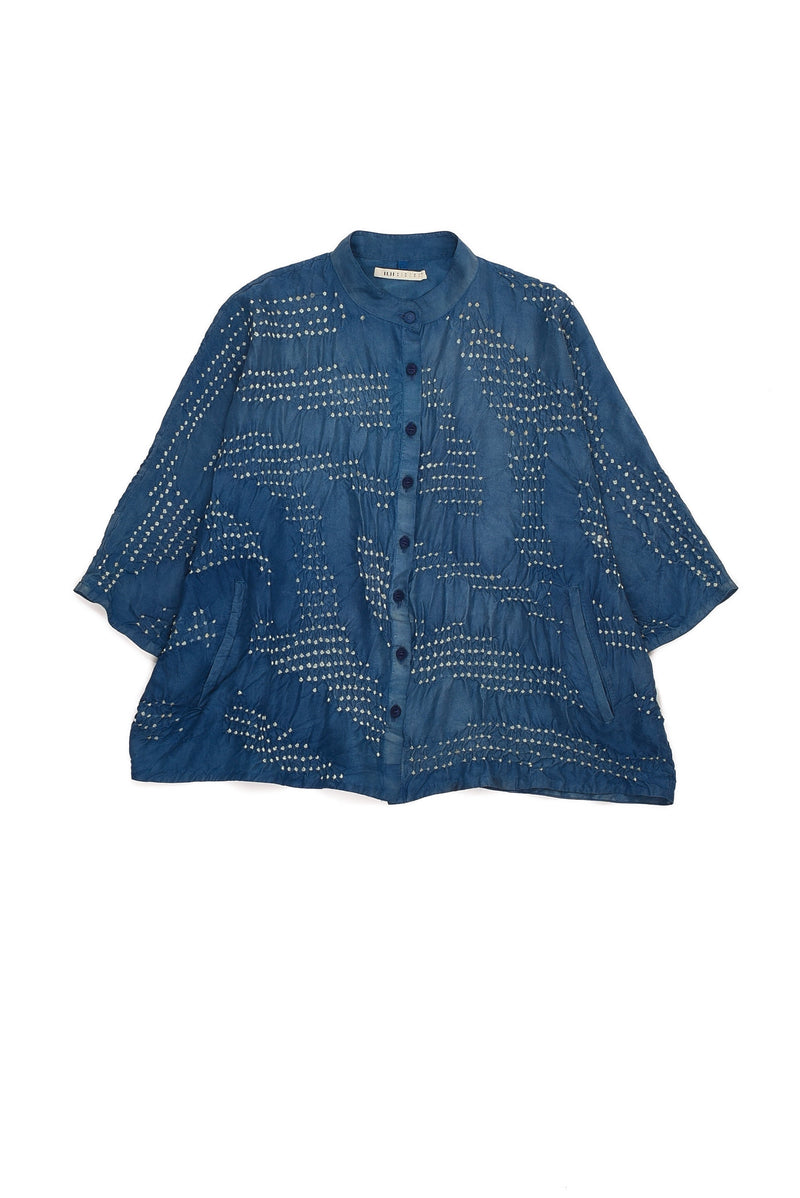 MEDIUM INDIGO BANDHANI FINE SILK WOMEN SHIRT