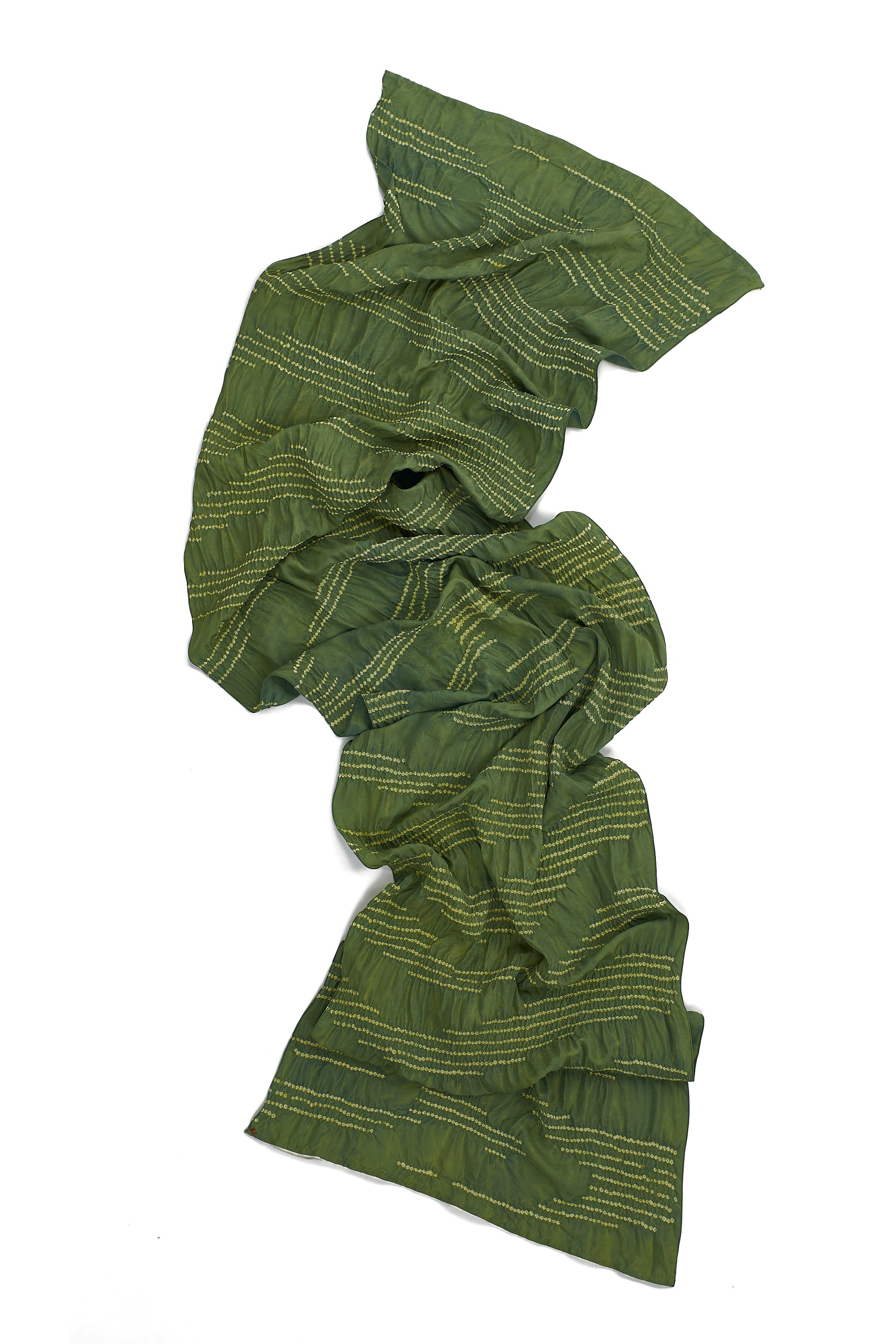 LEAF GREEN SILK BANDHANI SCARF