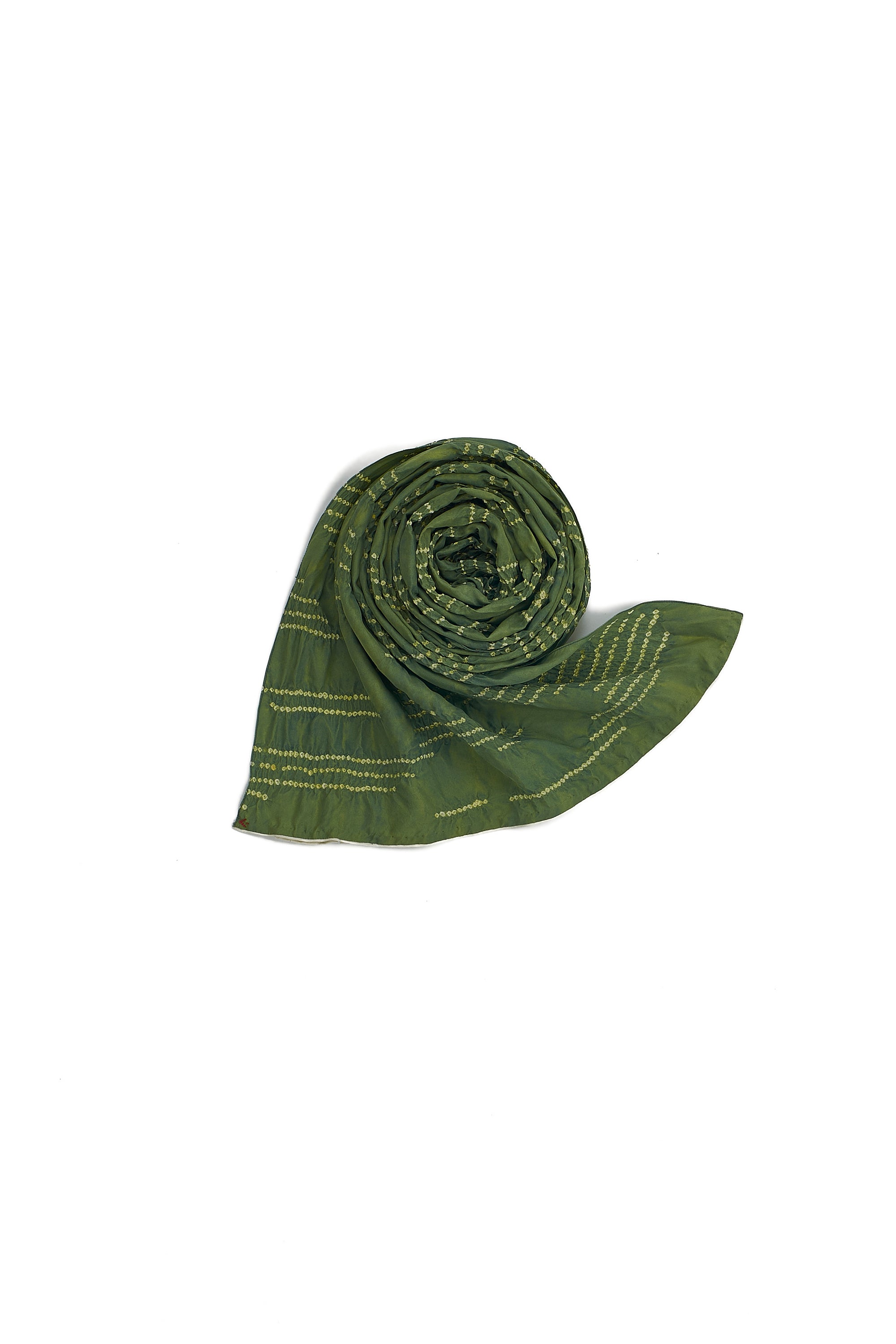 LEAF GREEN SILK BANDHANI SCARF