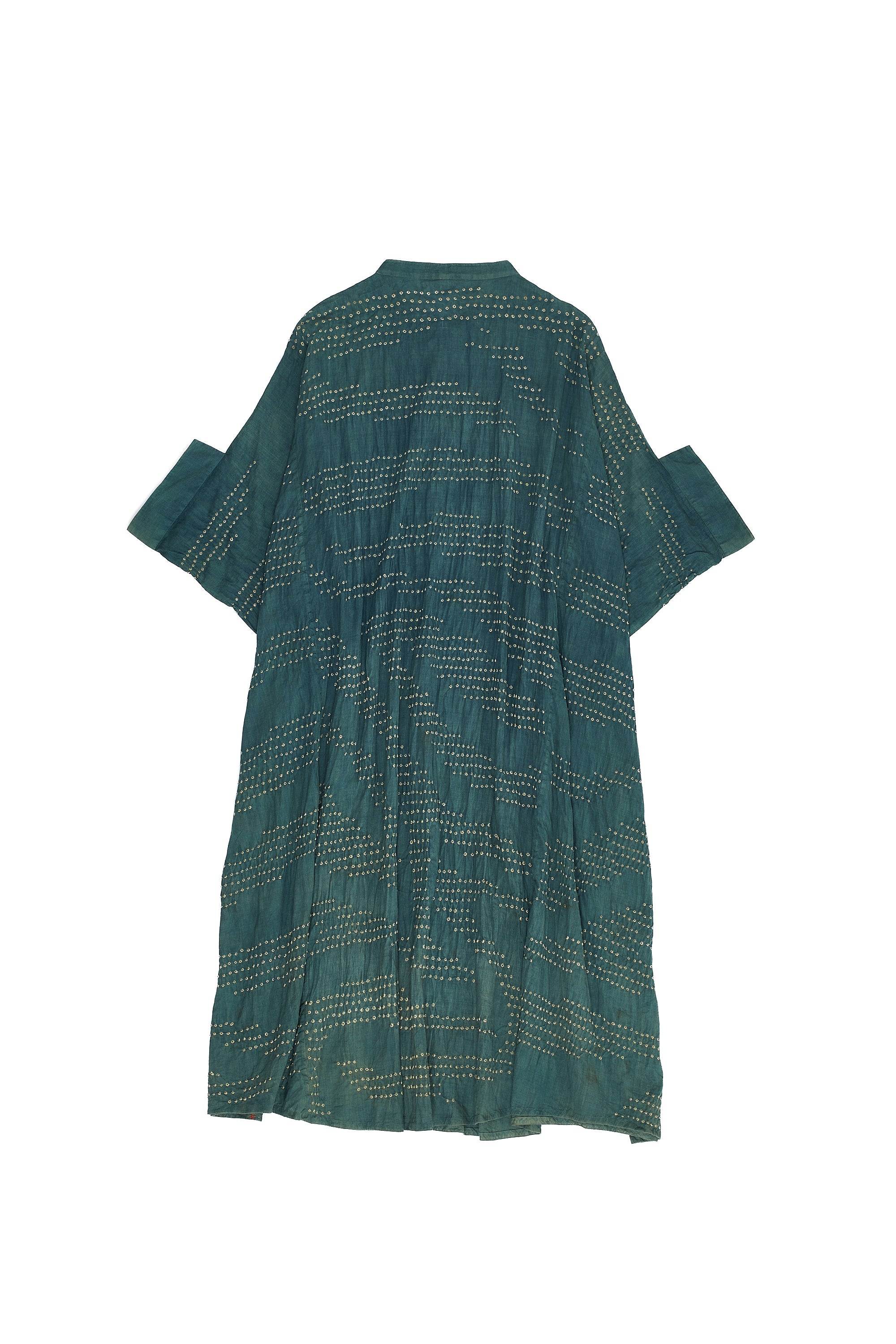 SEA GREEN COLOUR BLOCKED DRAPE DRESS FEATURING MINIATURE BANDHANI