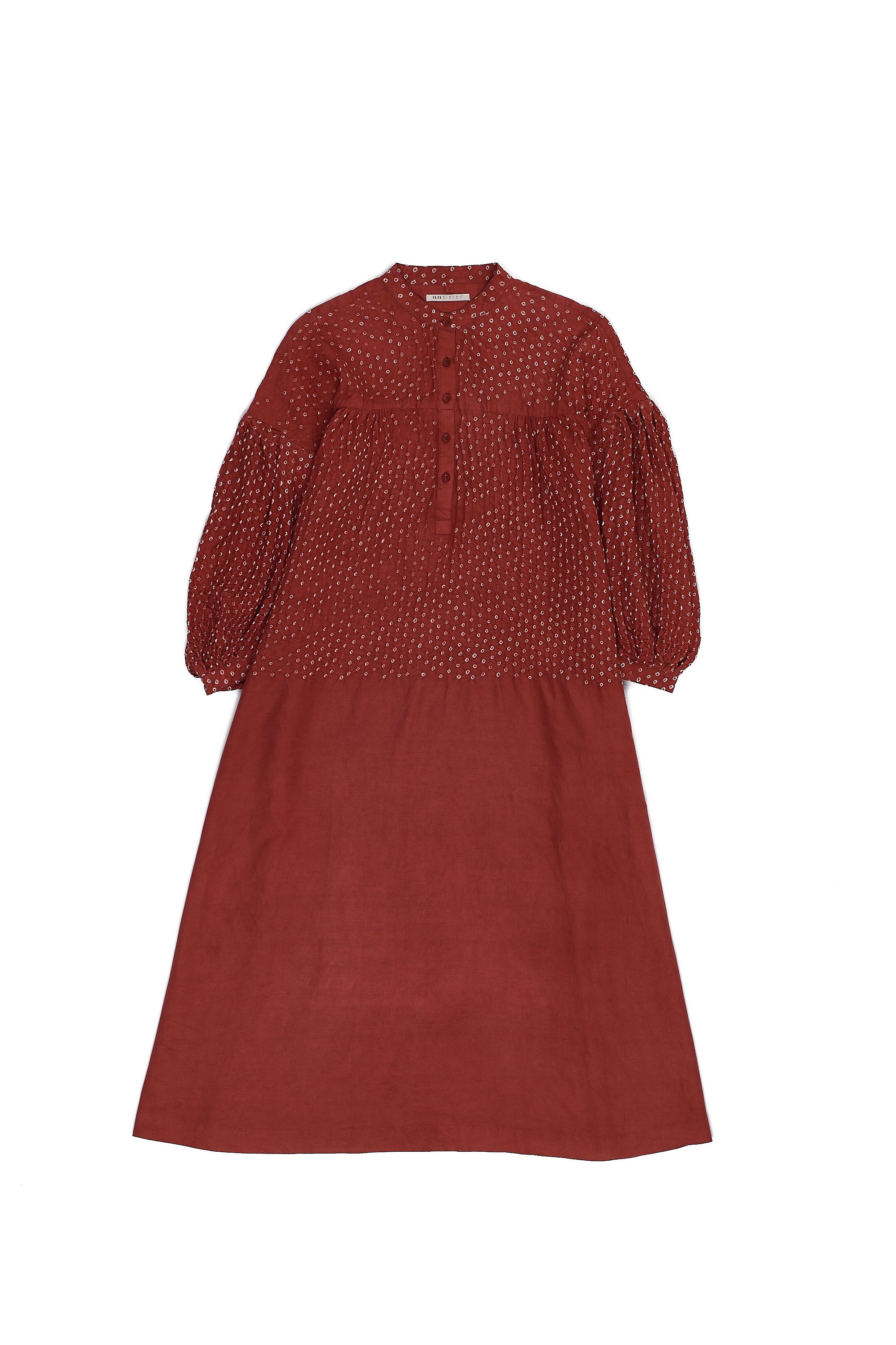 GATHERED RED DRESS WITH BALLOON SLEEVE