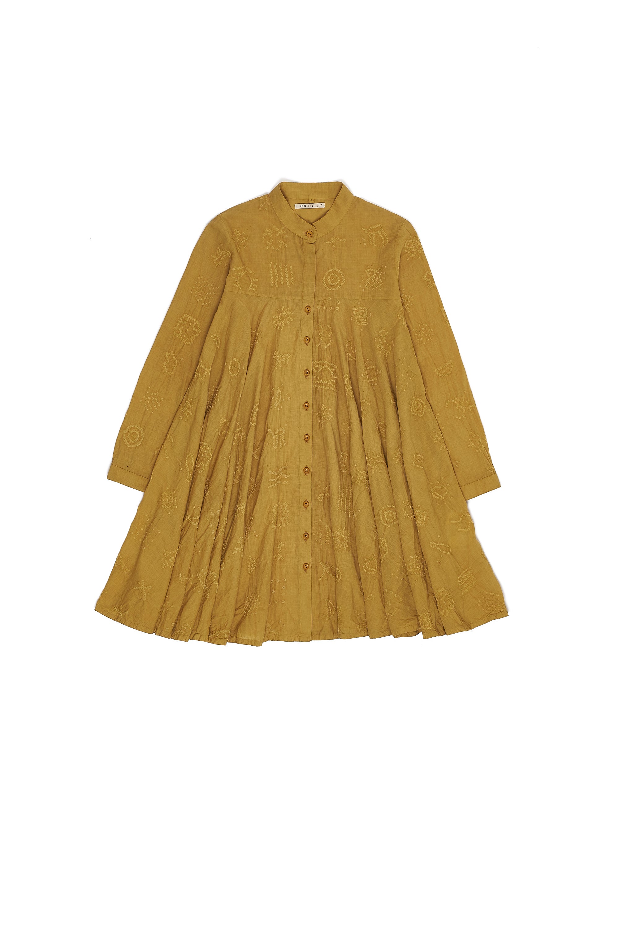 OCHRE YELLOW DYED ALL OVER BANDHANI WOMEN'S SHIRT