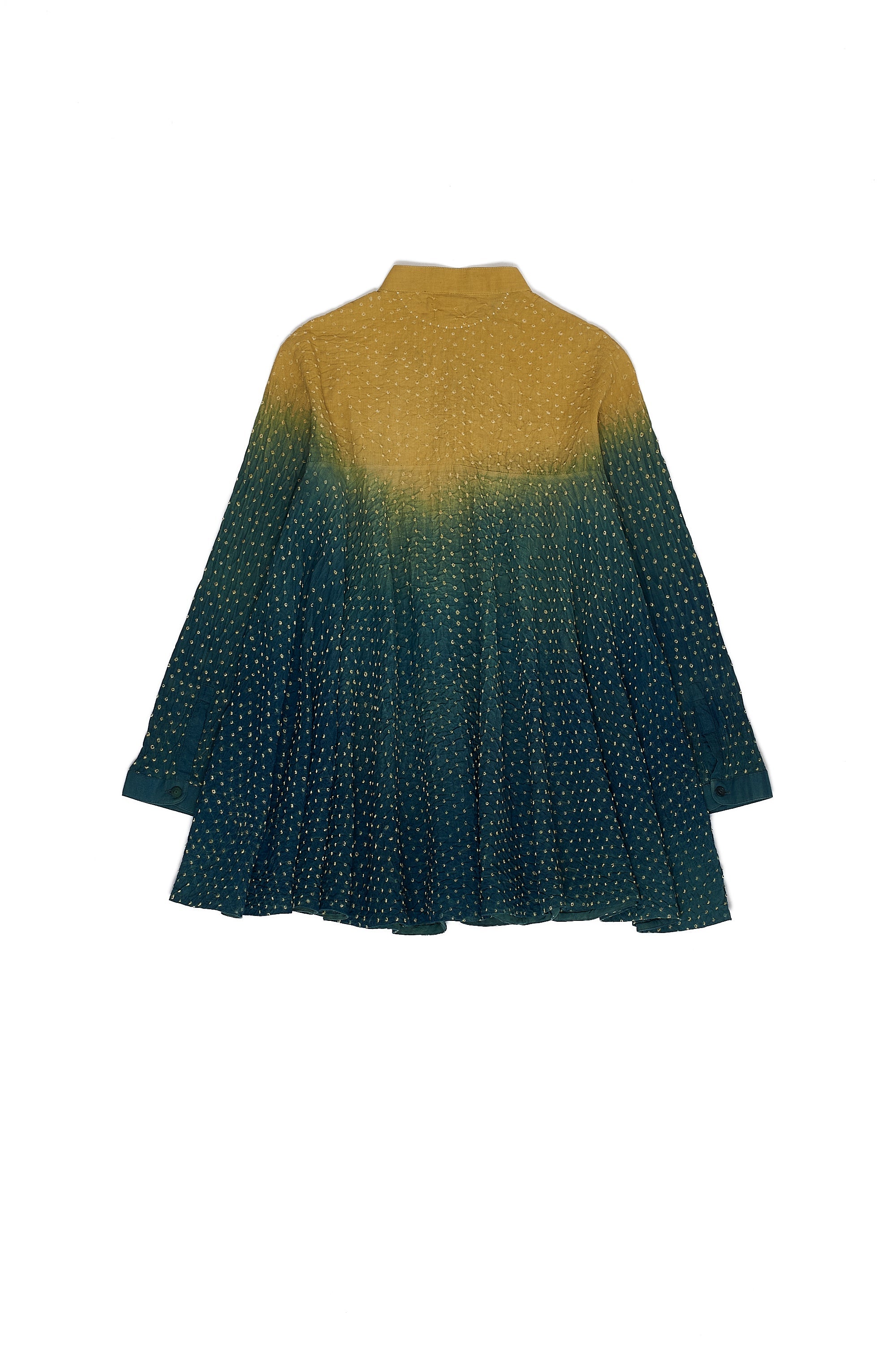 GREEN GRADIENT COTTON BANDHANI WOMEN SHIRT