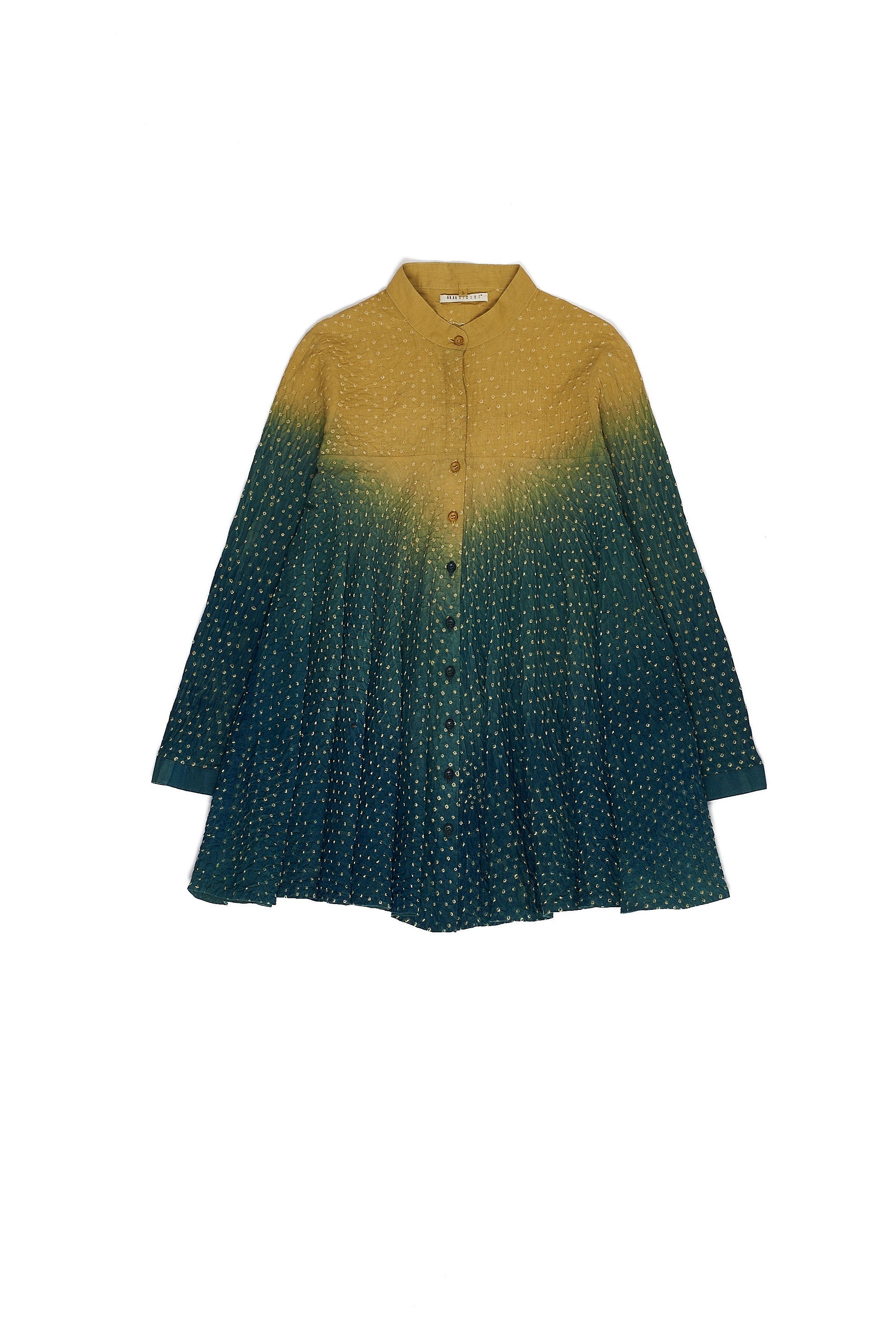 GREEN GRADIENT COTTON BANDHANI WOMEN SHIRT