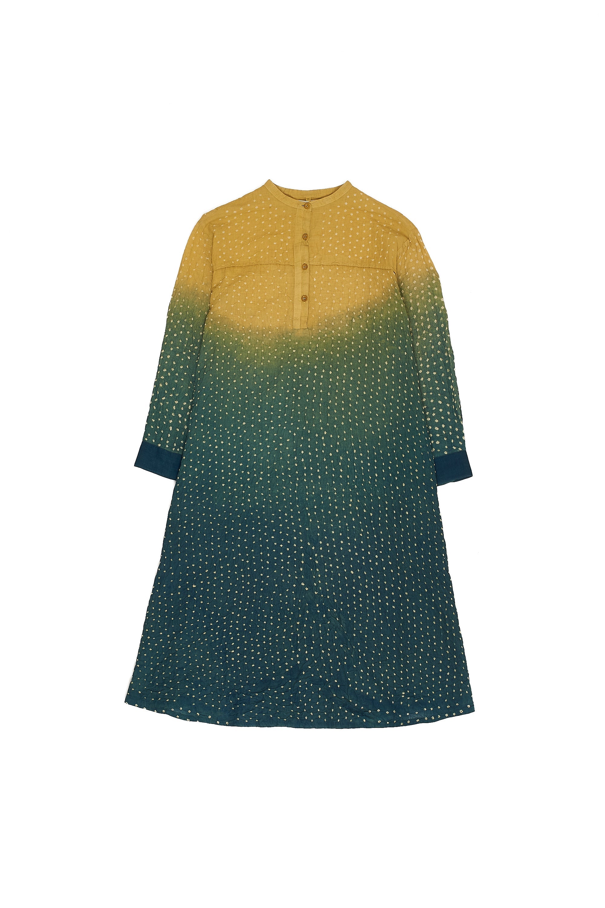 BOTTLE GREEN COTTON BANDHANI WOMEN'S DRESS