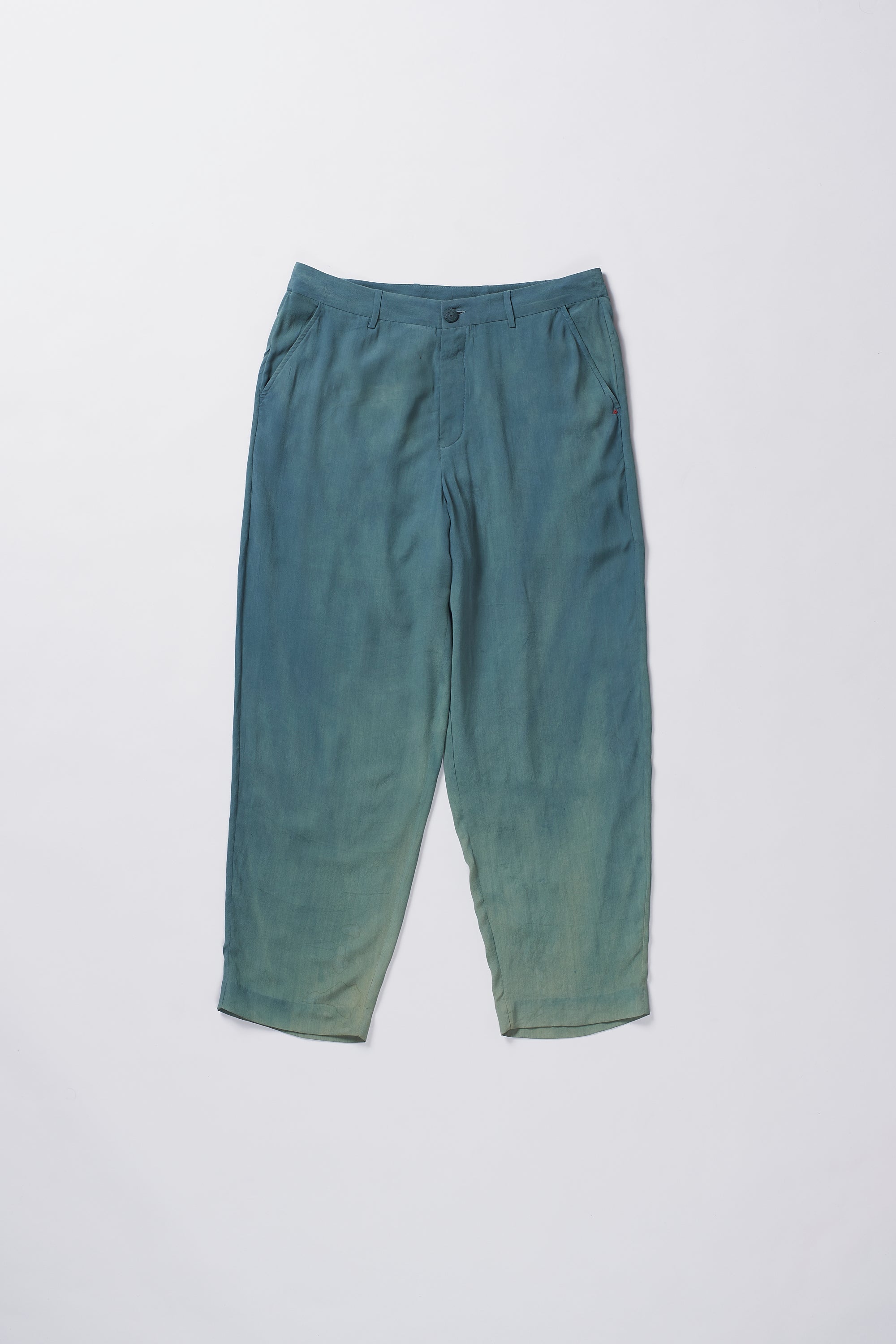 TURQUOISE SOFT CREPE SILK STRAIGHT FIT TROUSERS