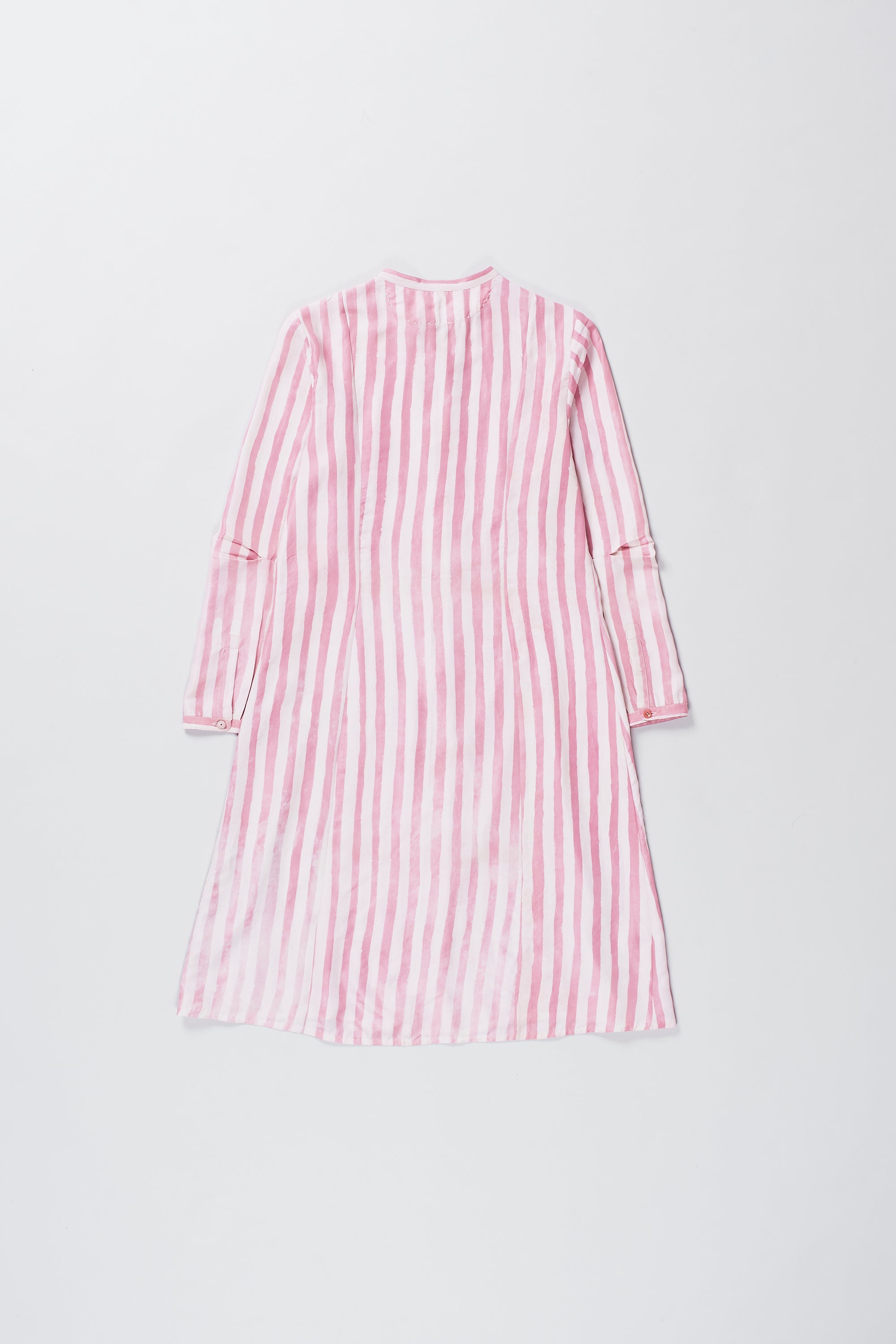 HANDPAINTED STRIPES PINK WOOD SHIRT DRESS