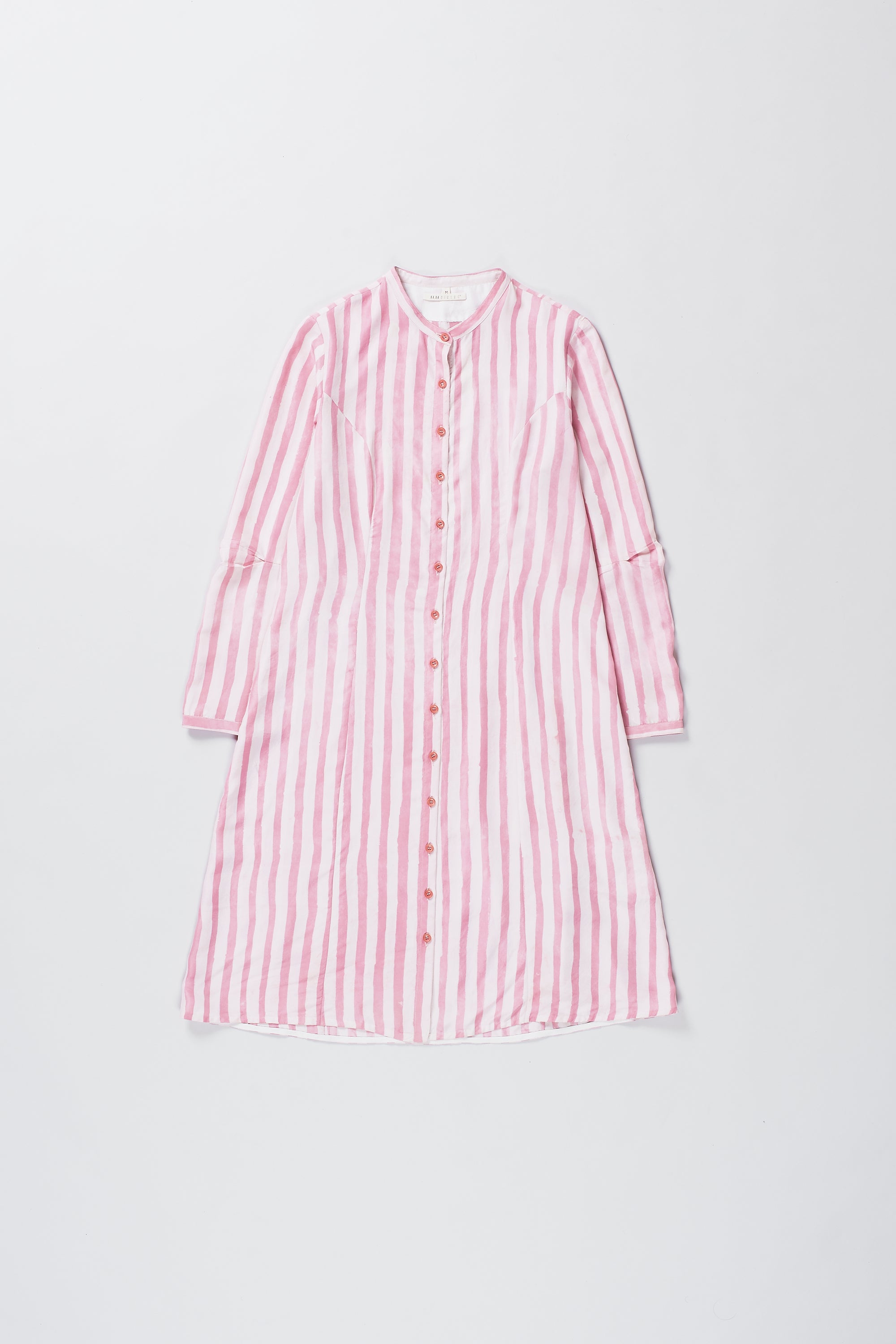 HANDPAINTED STRIPES PINK WOOD SHIRT DRESS