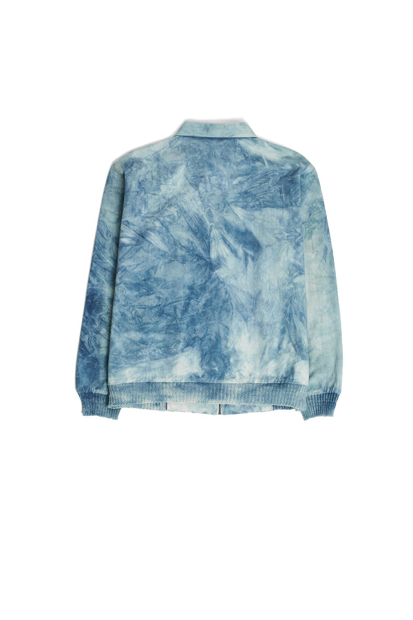 INDIGO WASHED HANDWOVEN DENIM BOMBER JACKET DEOXIDISED IN A NATURAL SOLUTION